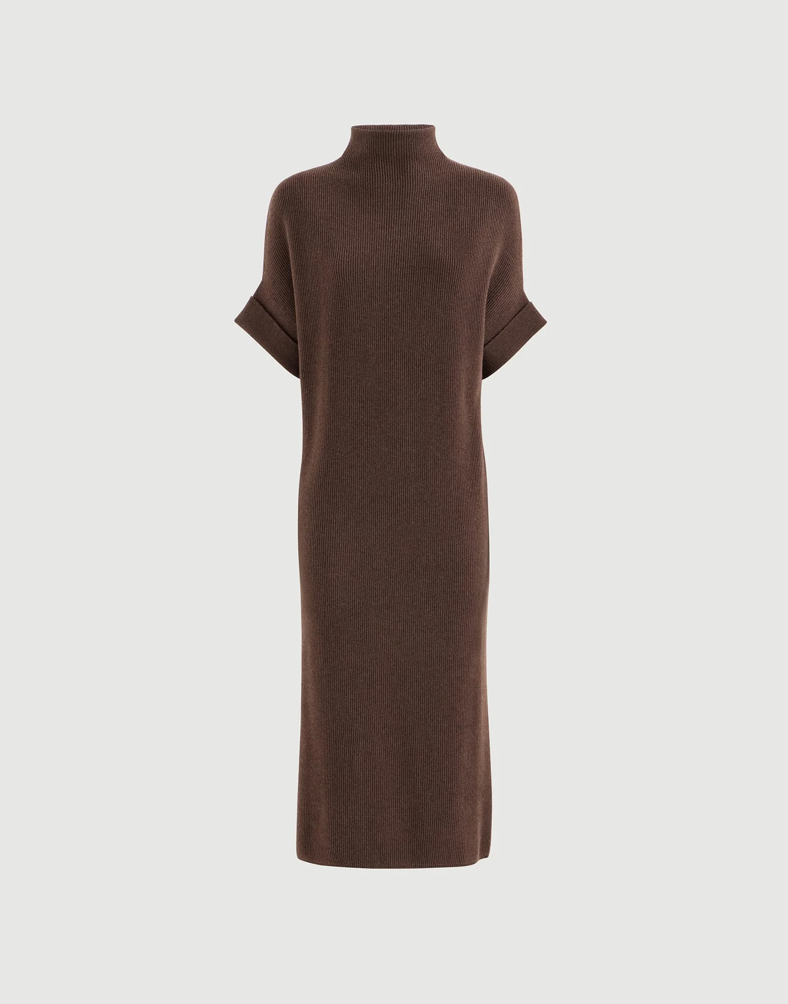 Cashmere rib knit mock neck dress - 1