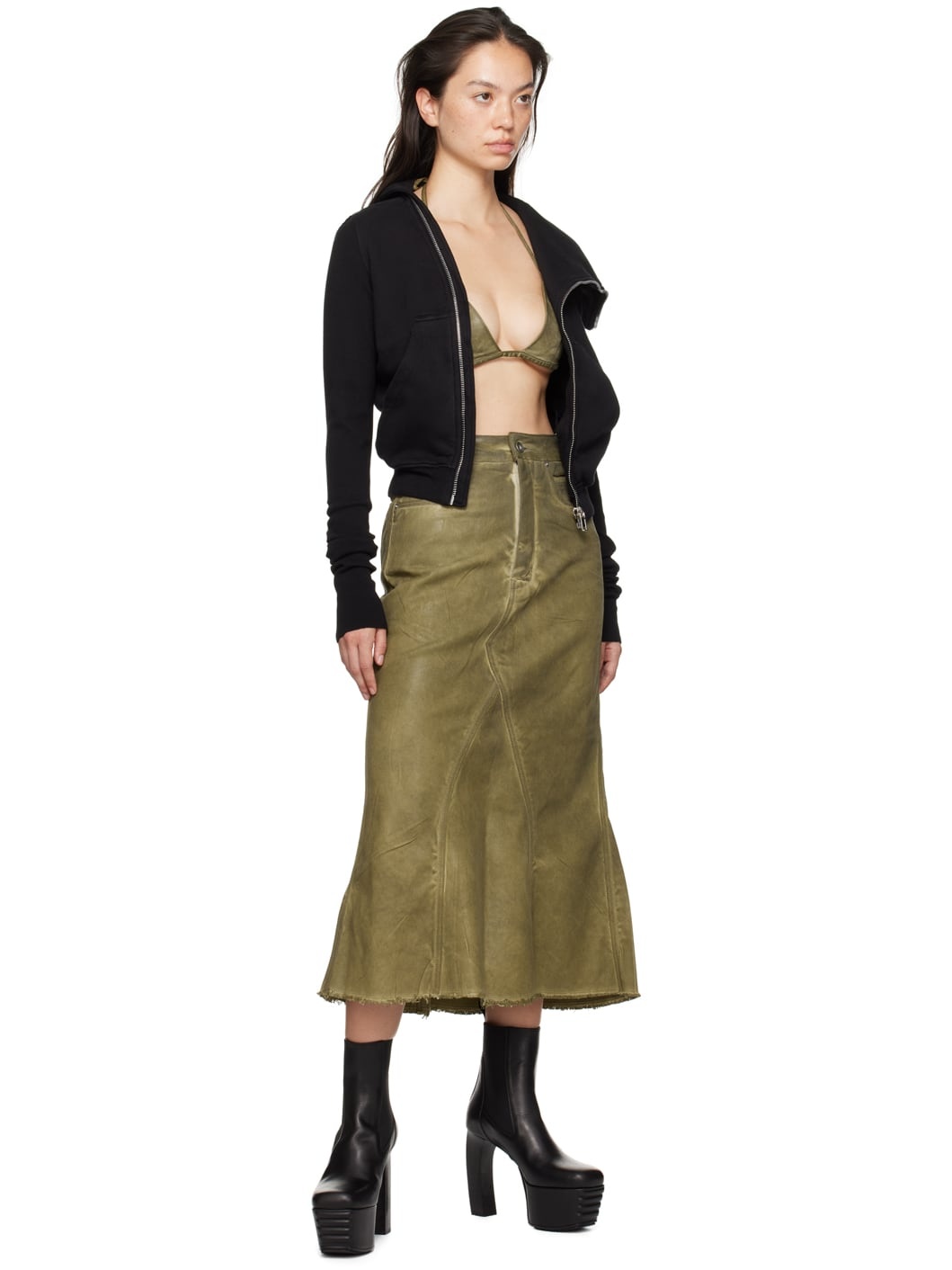 Khaki Porterville Foil Stretch Denim Bra - 4