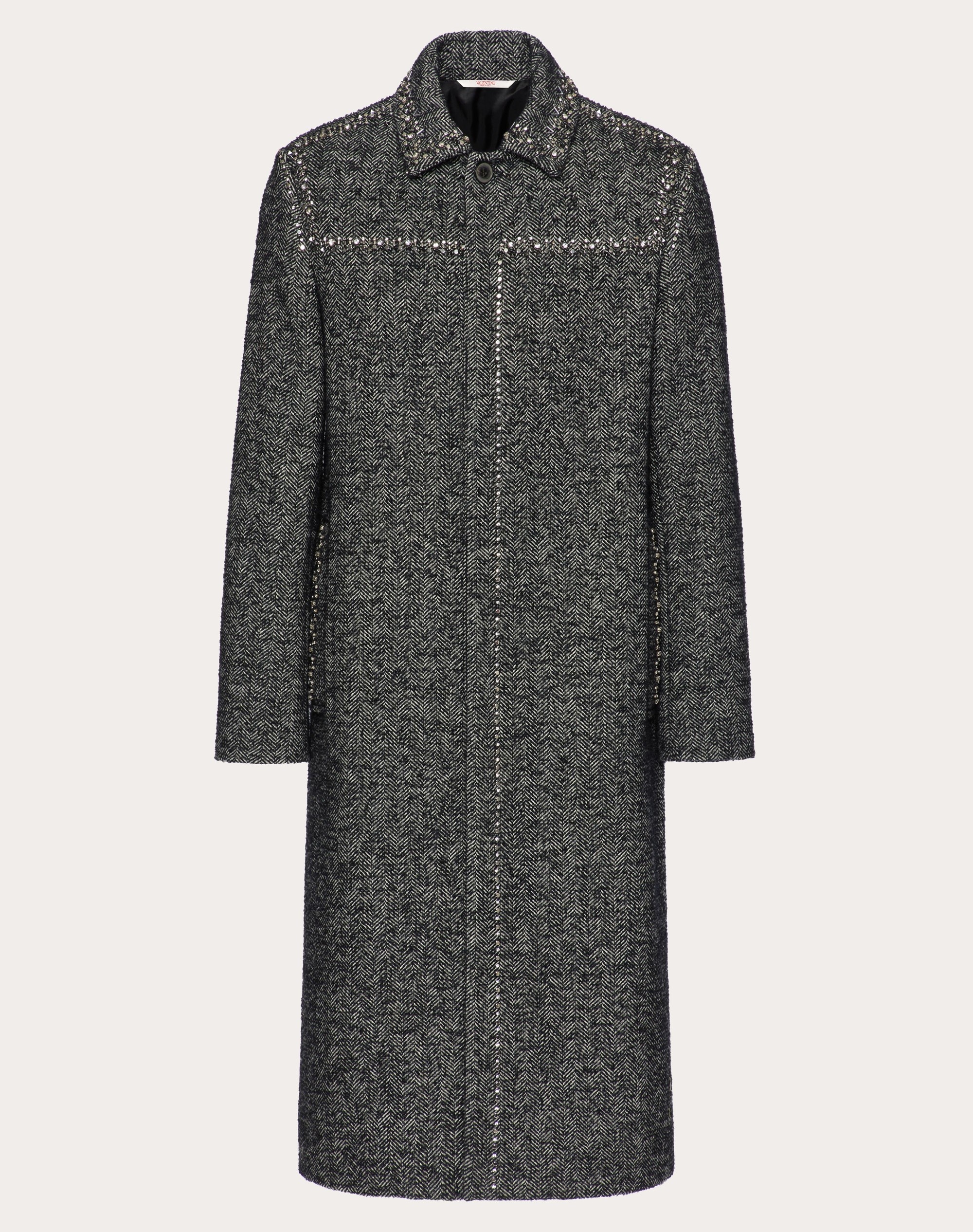 STUD AND CRYSTAL EMBROIDERED WOOL TWEED COAT - 1