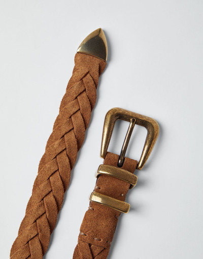 Brunello Cucinelli Reversed calfskin braided belt with tip outlook