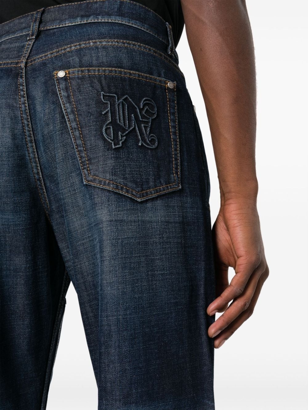 Slip monogram-embroidered straight-leg jeans - 5