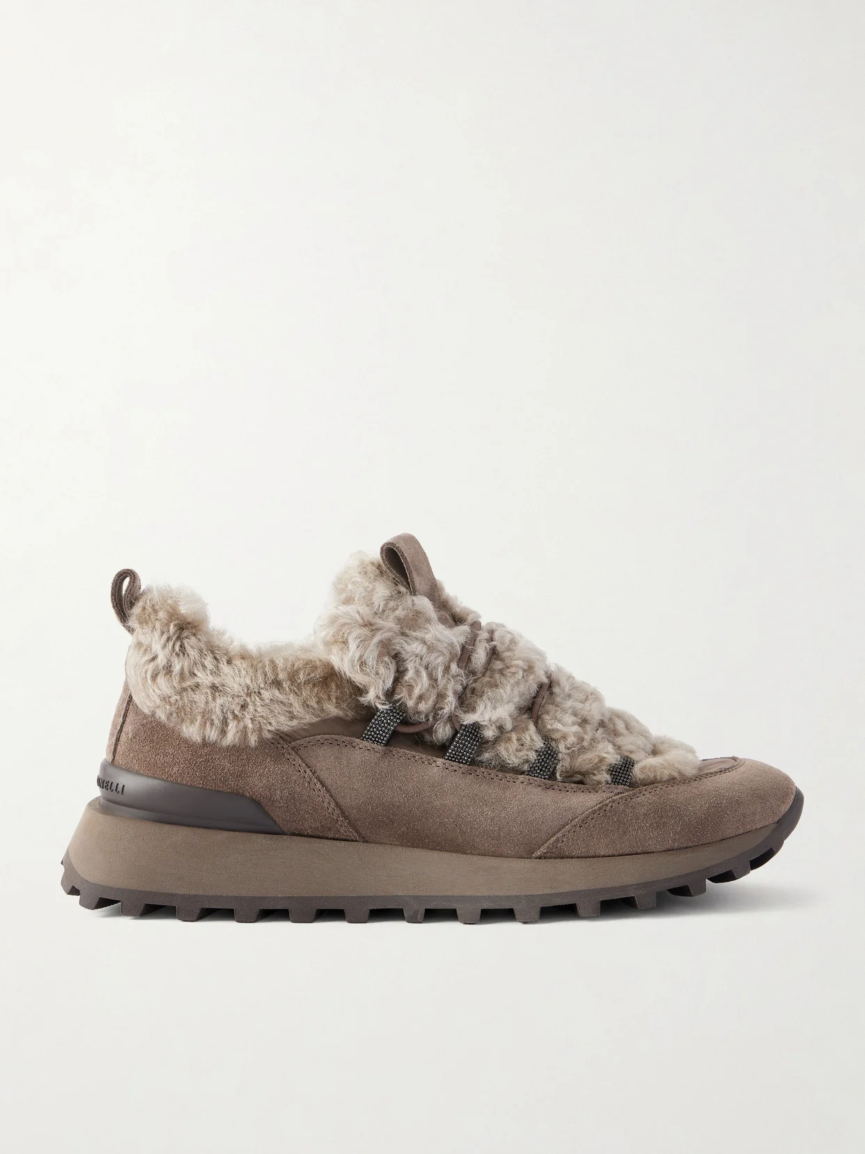 Bead-embellished Shearling-trimmed Suede Sneakers - 1