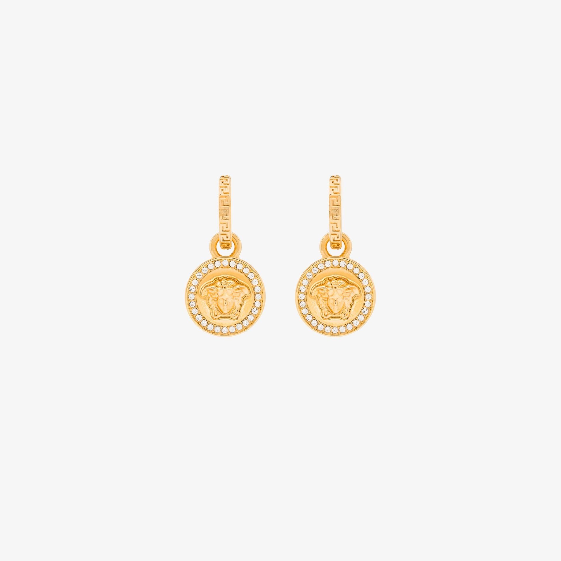 gold tone Greca Medusa crystal earrings - 1