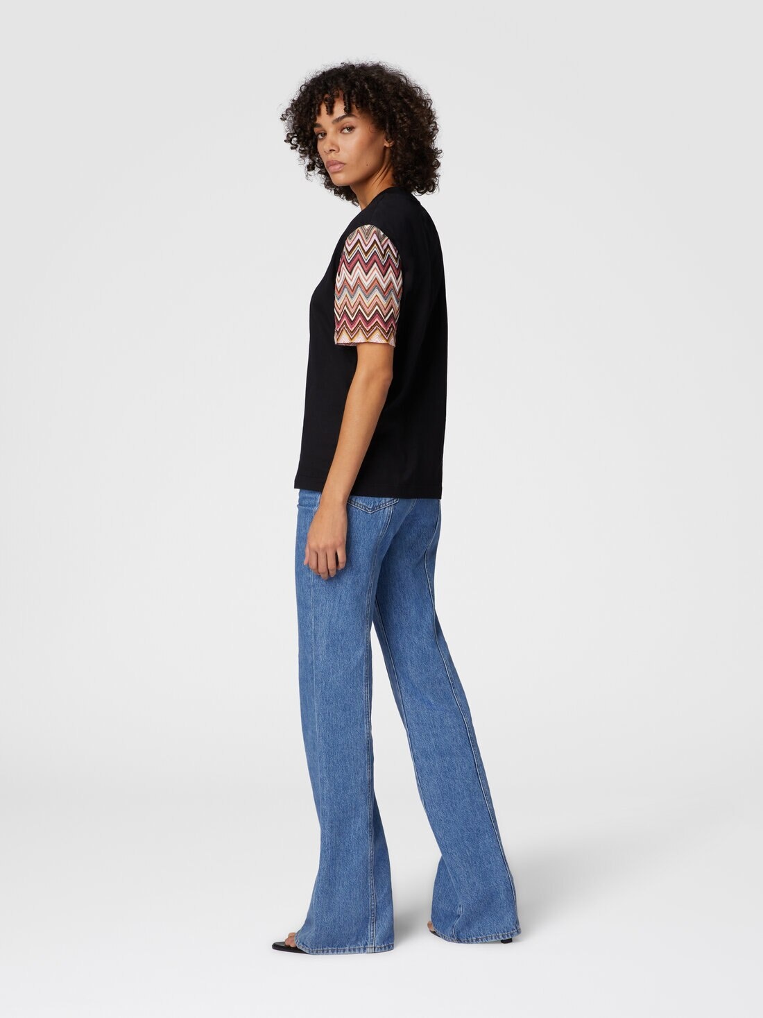 Crewneck T-shirt with zig zag knit sleeves - 3