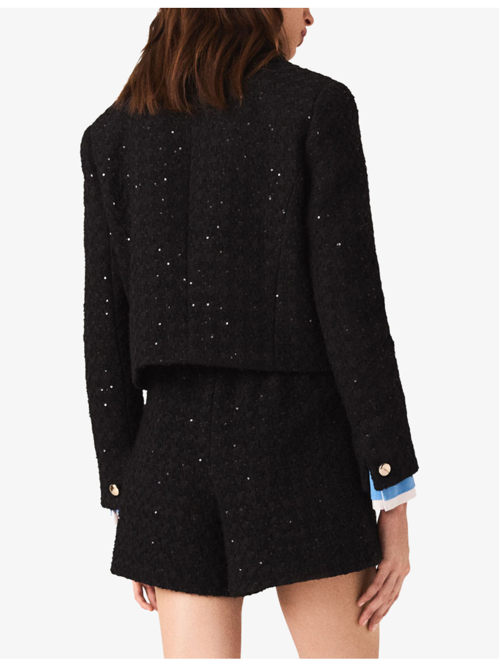 Cropped Sequin-Embellished Tweed Jacket - 4