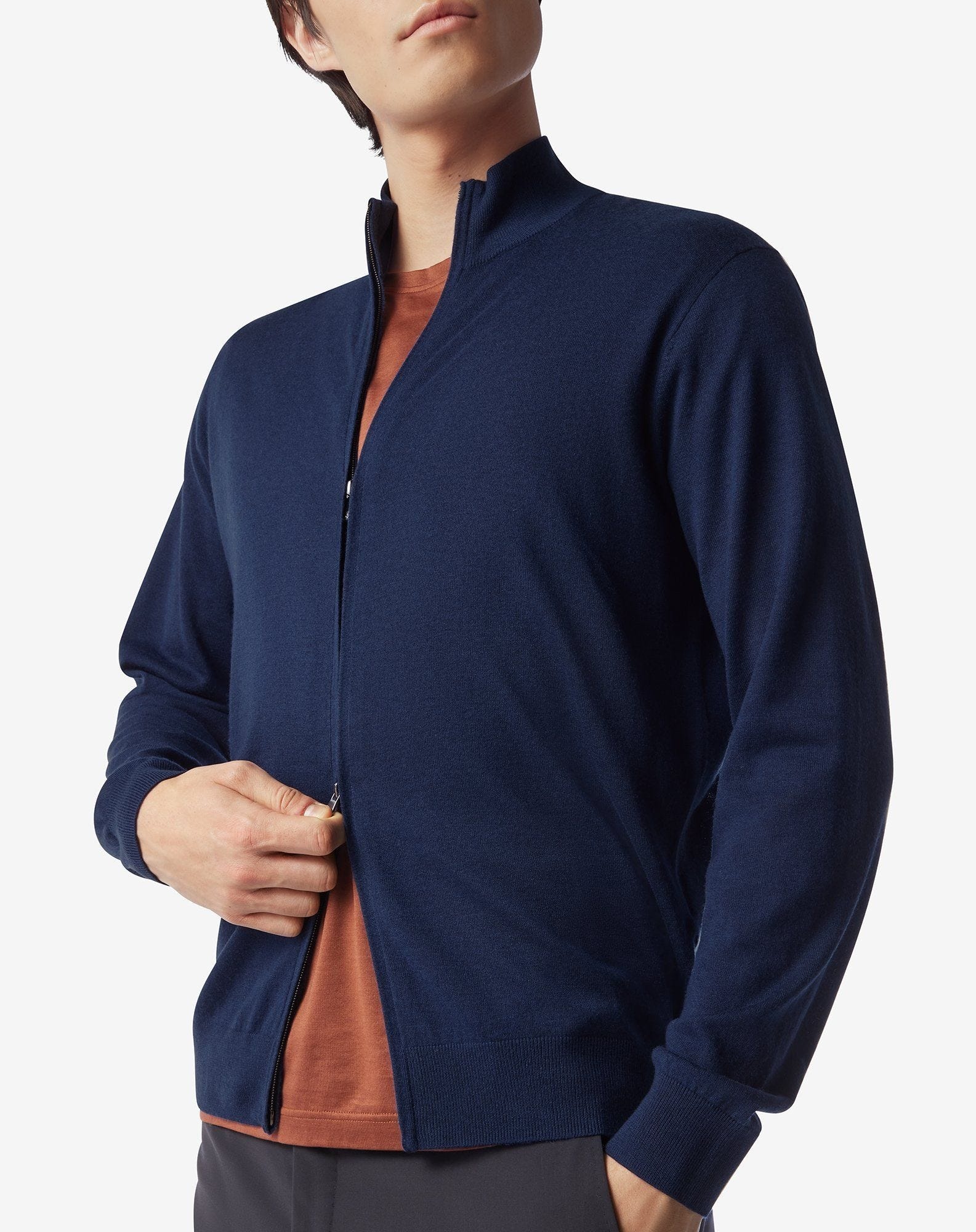 China blue silk and cashmere full zip knitwear - 5