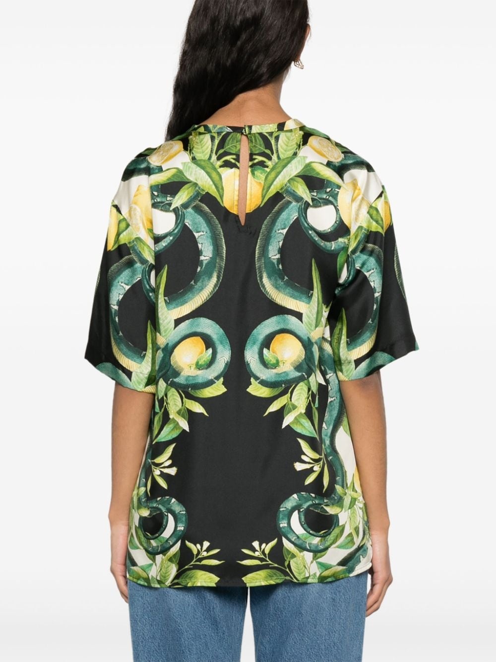 lemon-print silk blouse - 4