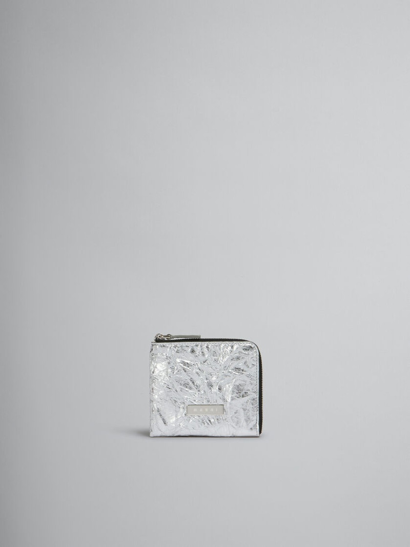 SILVER LEATHER ZIP-AROUND PRISMA WALLET 1