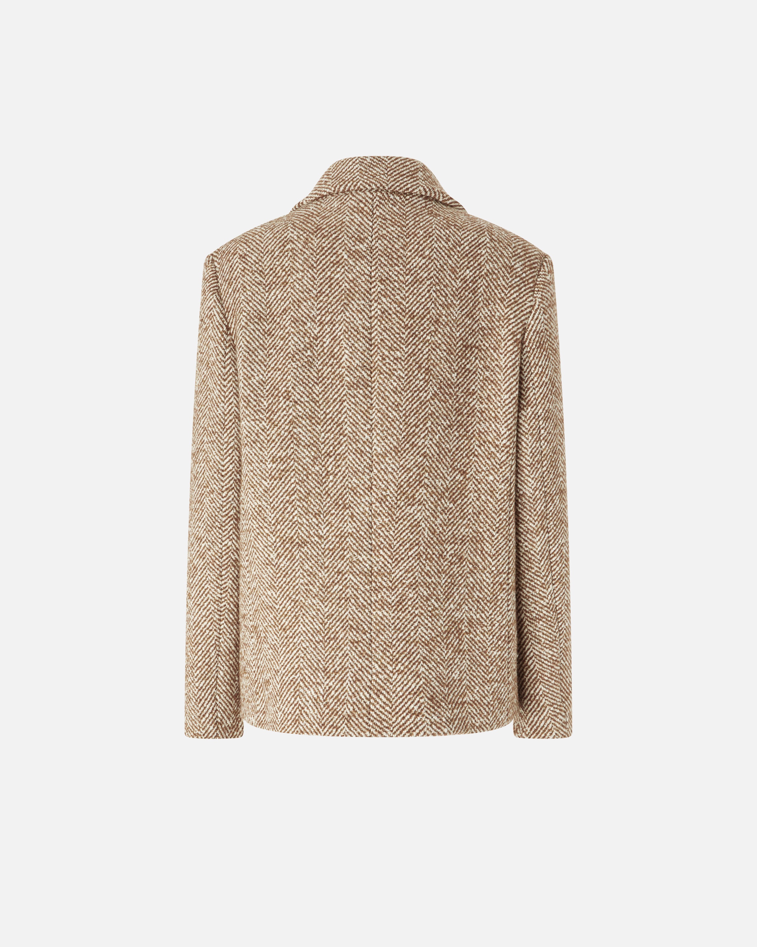 SHORT DOUBLE-BREASTED COAT PEA COAT WITH HERRINGBONE - 6