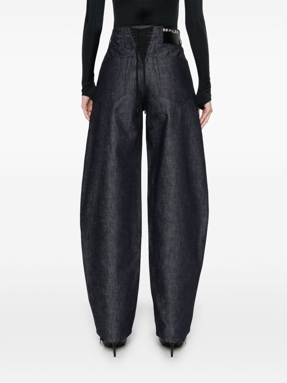 lace-up wide leg jeans - 4