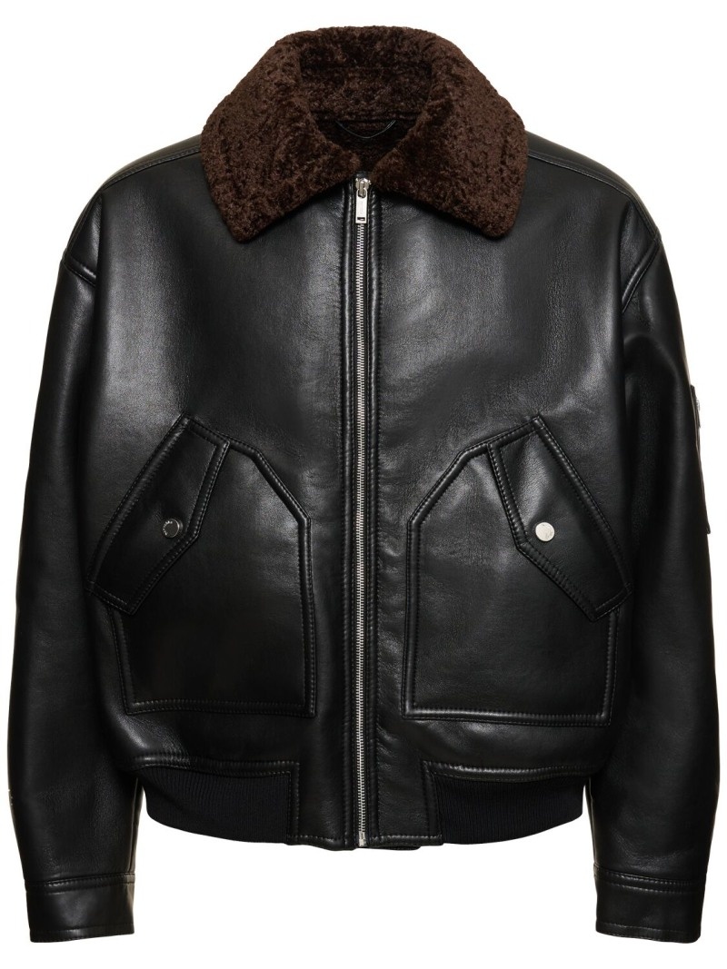 Faux leather shearling flight jacket - 1
