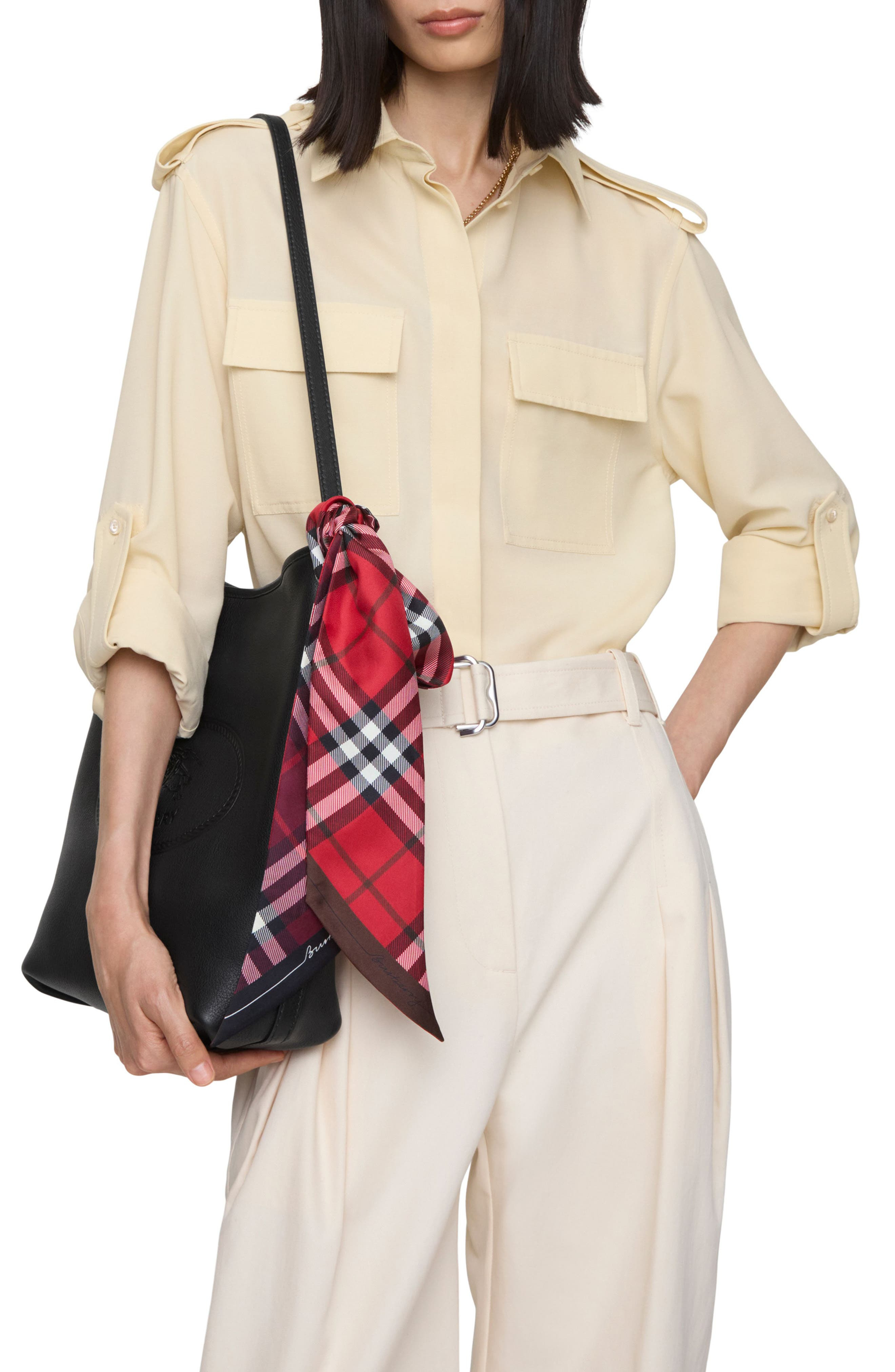 burberry Check Skinny Silk Twill Scarf in Pillar/Oxblood at Nordstrom - 5