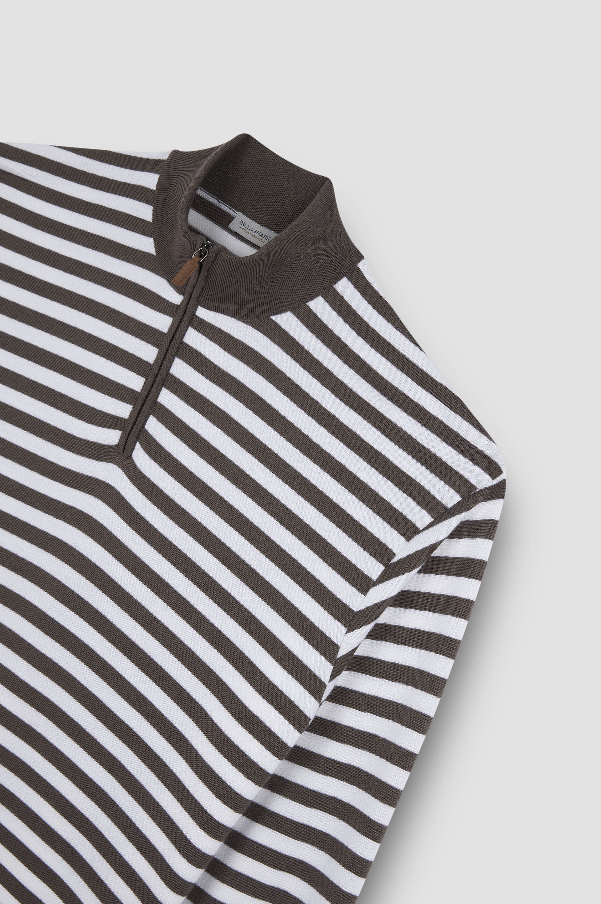 STRIPED WOOL CASHMERE HALF ZIP SWEATER - 5