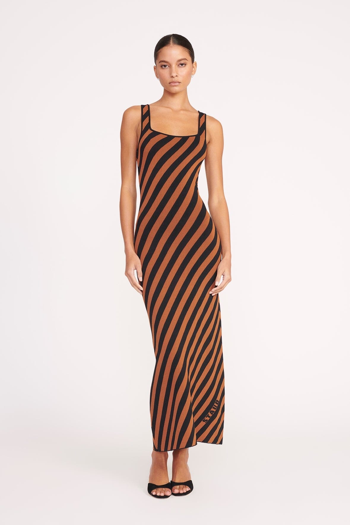 STAUD KATIE DRESS BLACK TAN SEASHORE STRIPE - 5