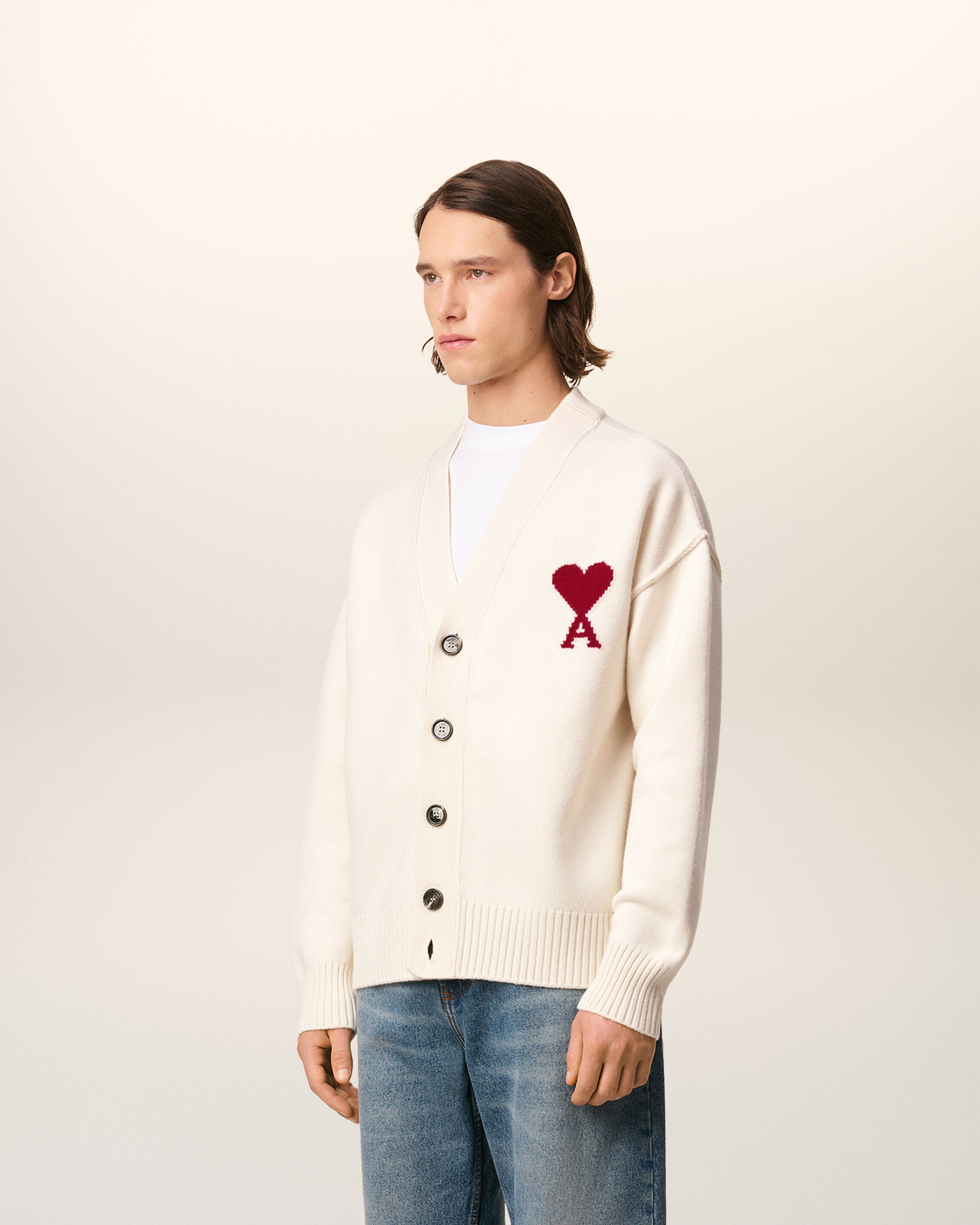 WHITE WOOL AMI DE COEUR CARDIGAN - 6