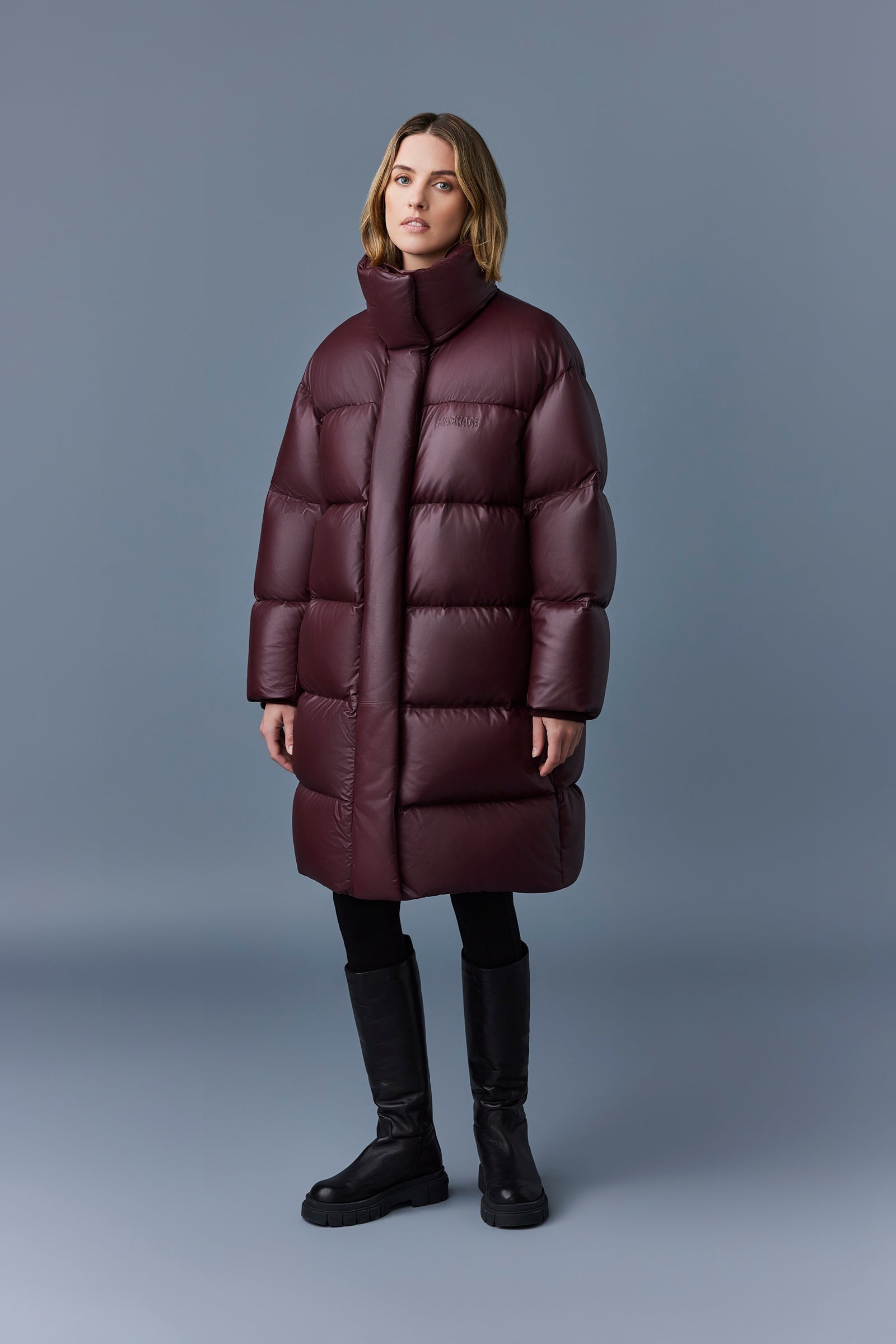 SAYA Leather down parka with stand collar - 2