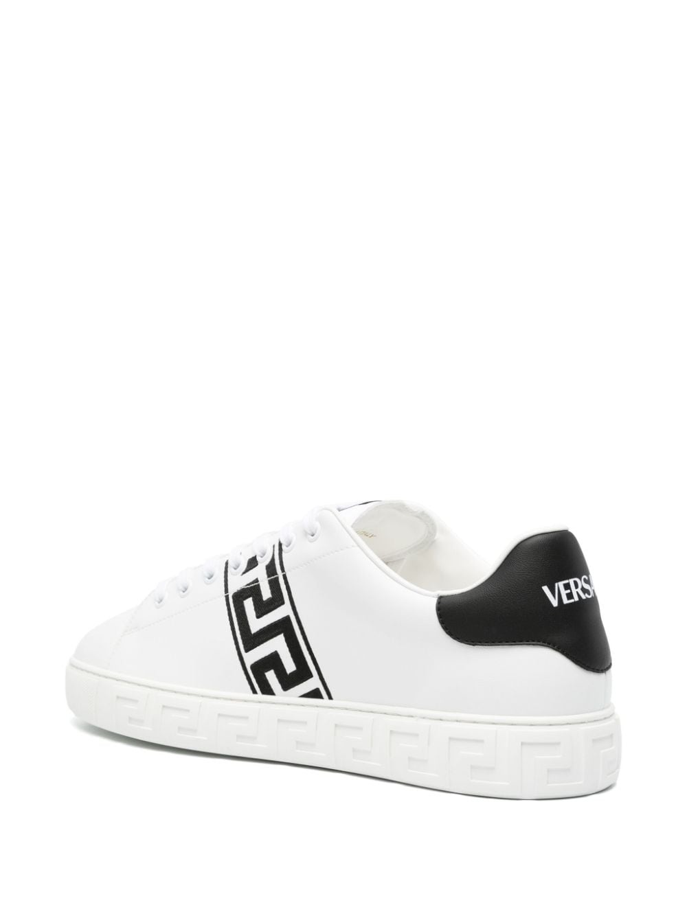 Greca-embroidered leather sneakers - 3