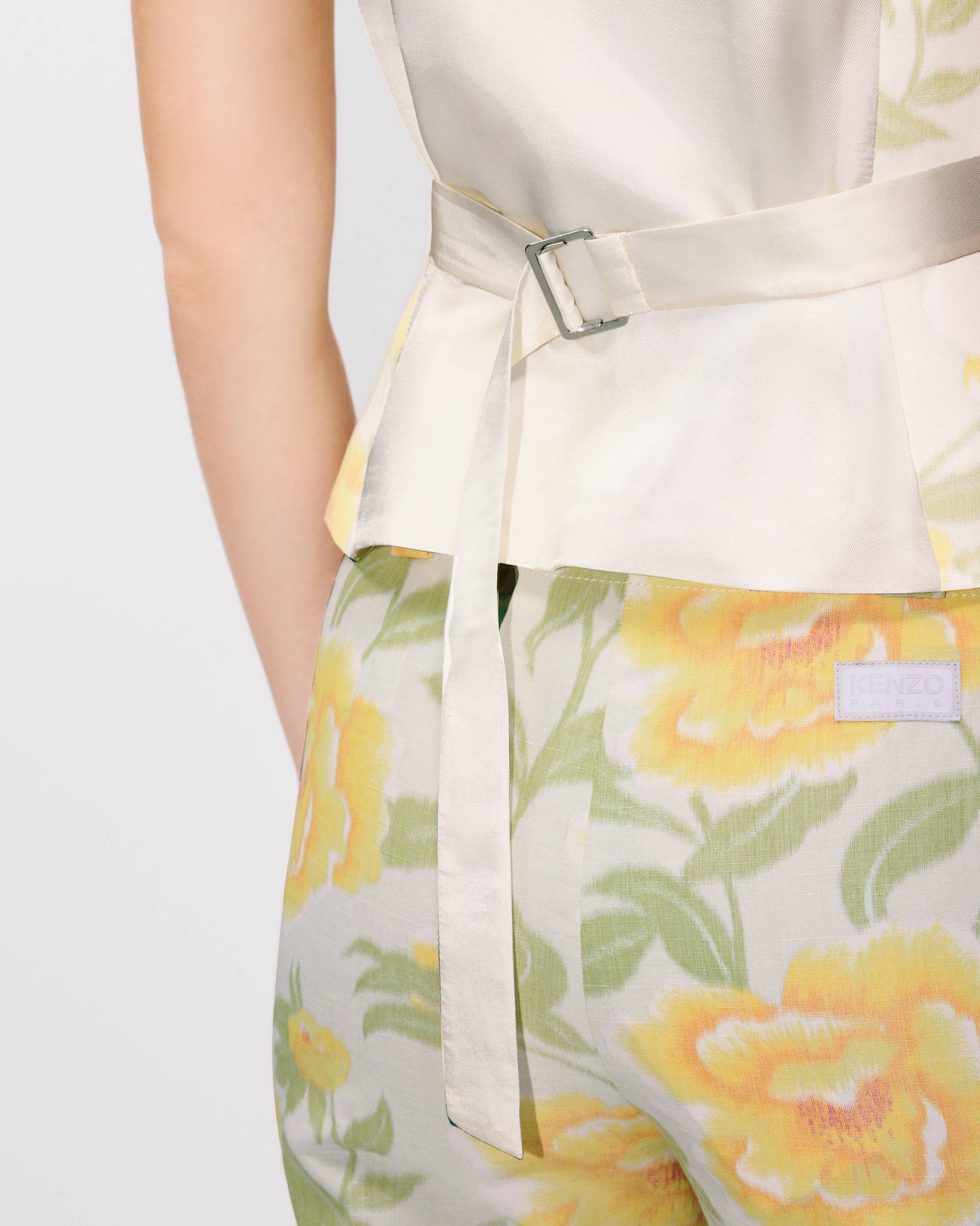 'KENZO Peonies' kimono waistcoat in cotton linen and satin solid - 8