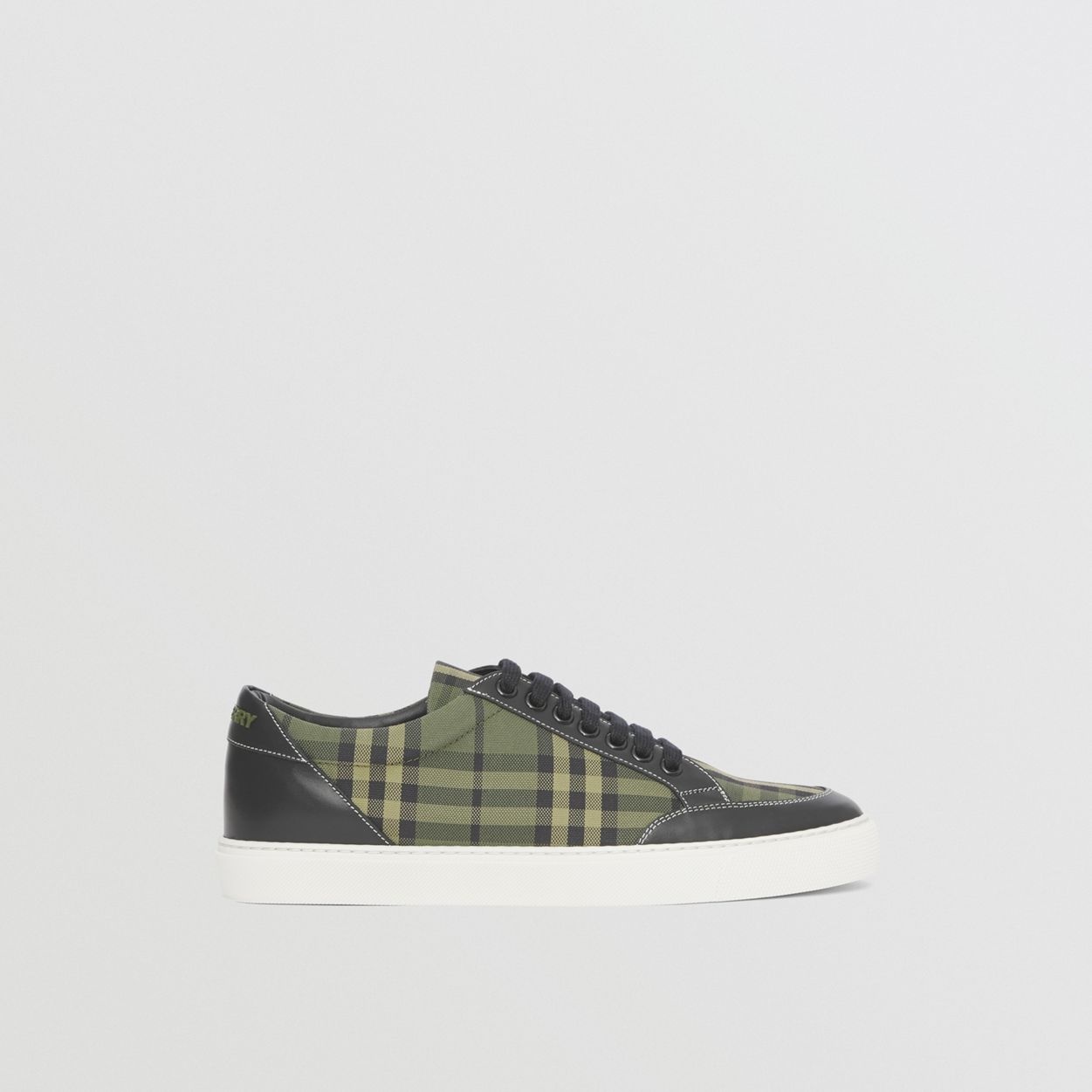 Check Cotton and Leather Sneakers - 1