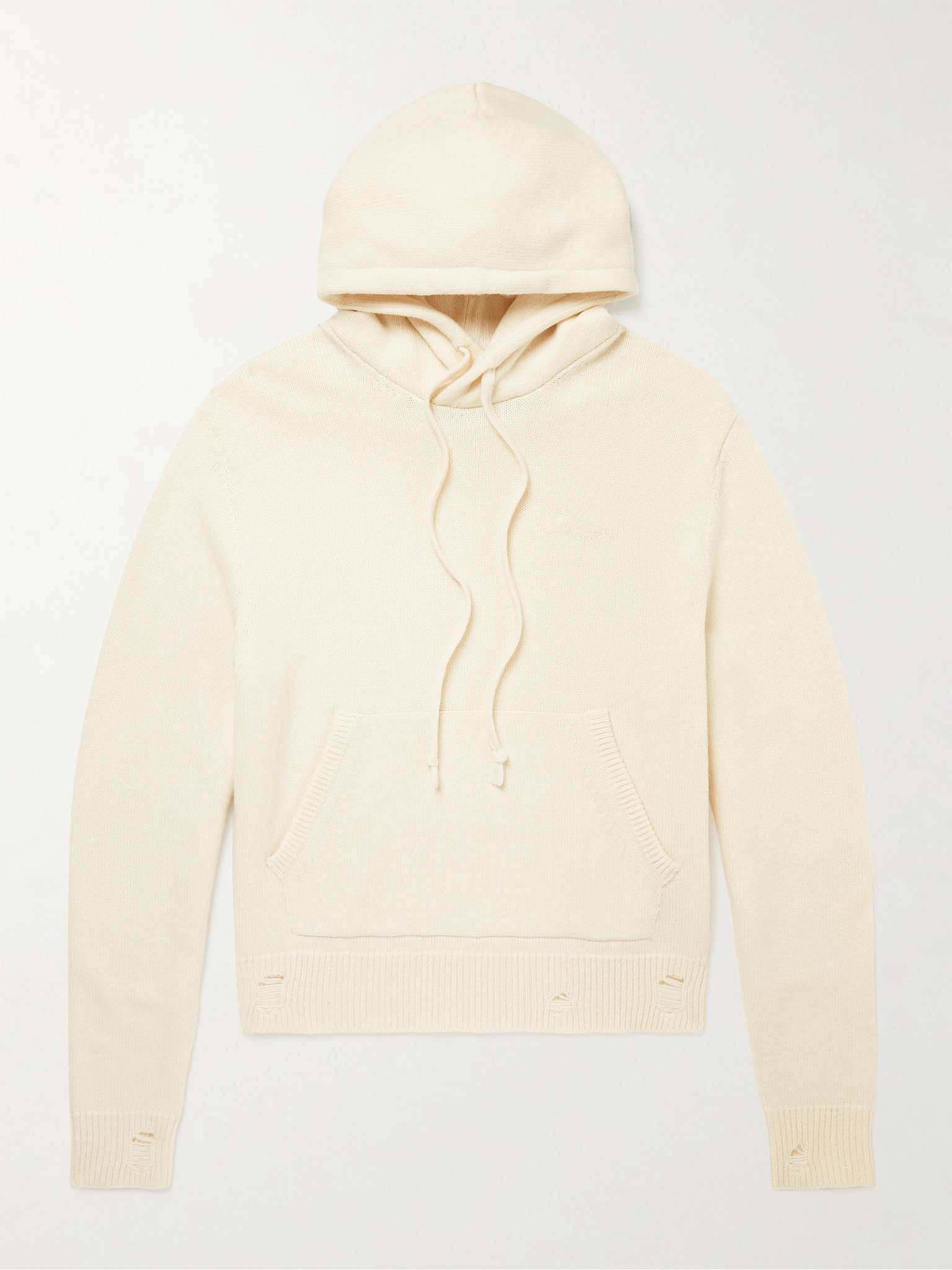 Logo-Embroidered Distressed Cashmere Hoodie - 1