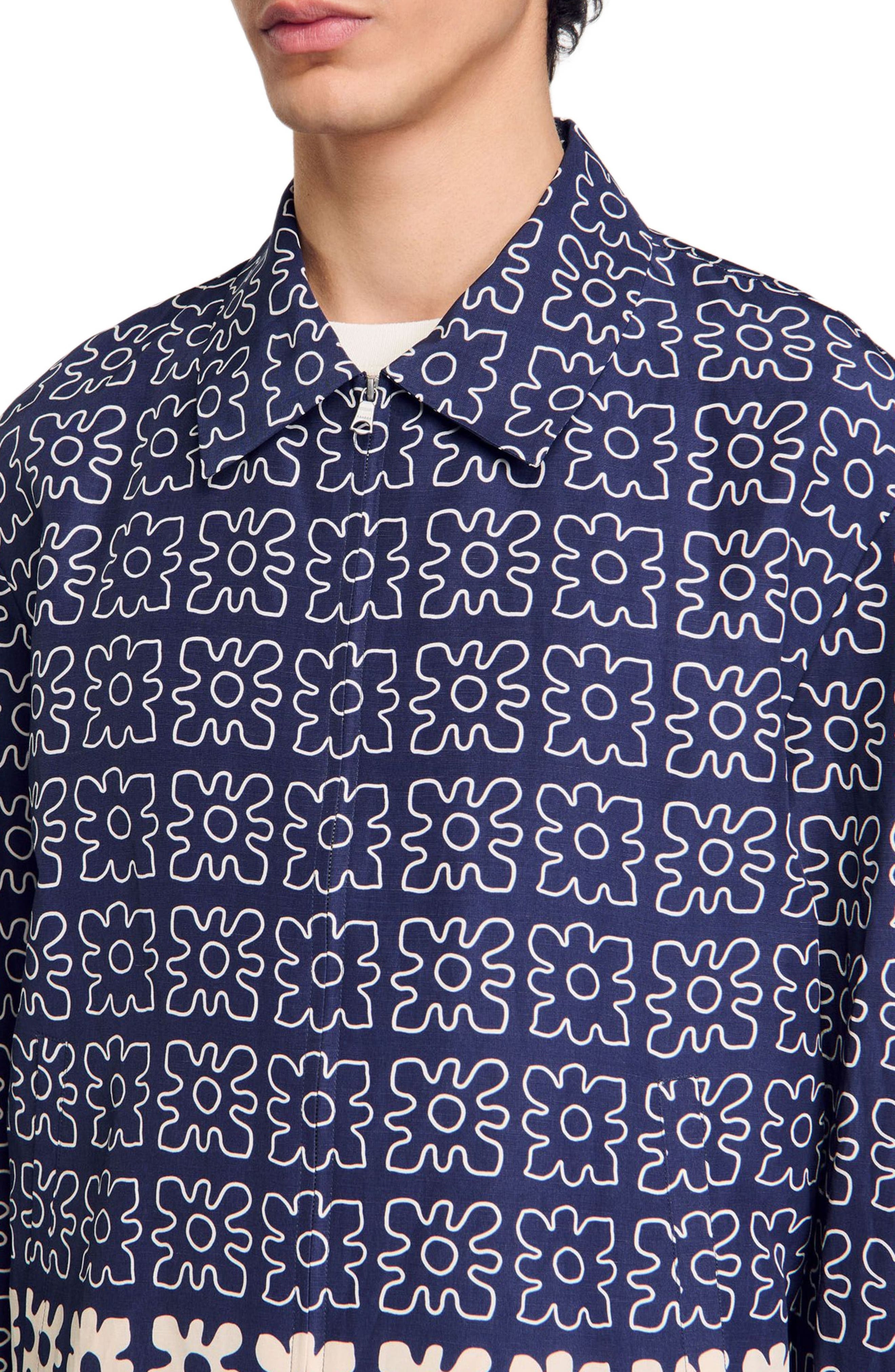 SANDRO Jacket with floral motif in Midnight Blue at Nordstrom - 4