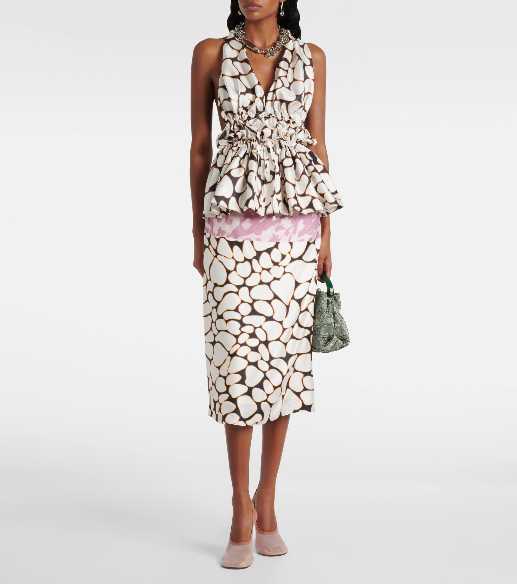 Printed halterneck silk twill top - 2