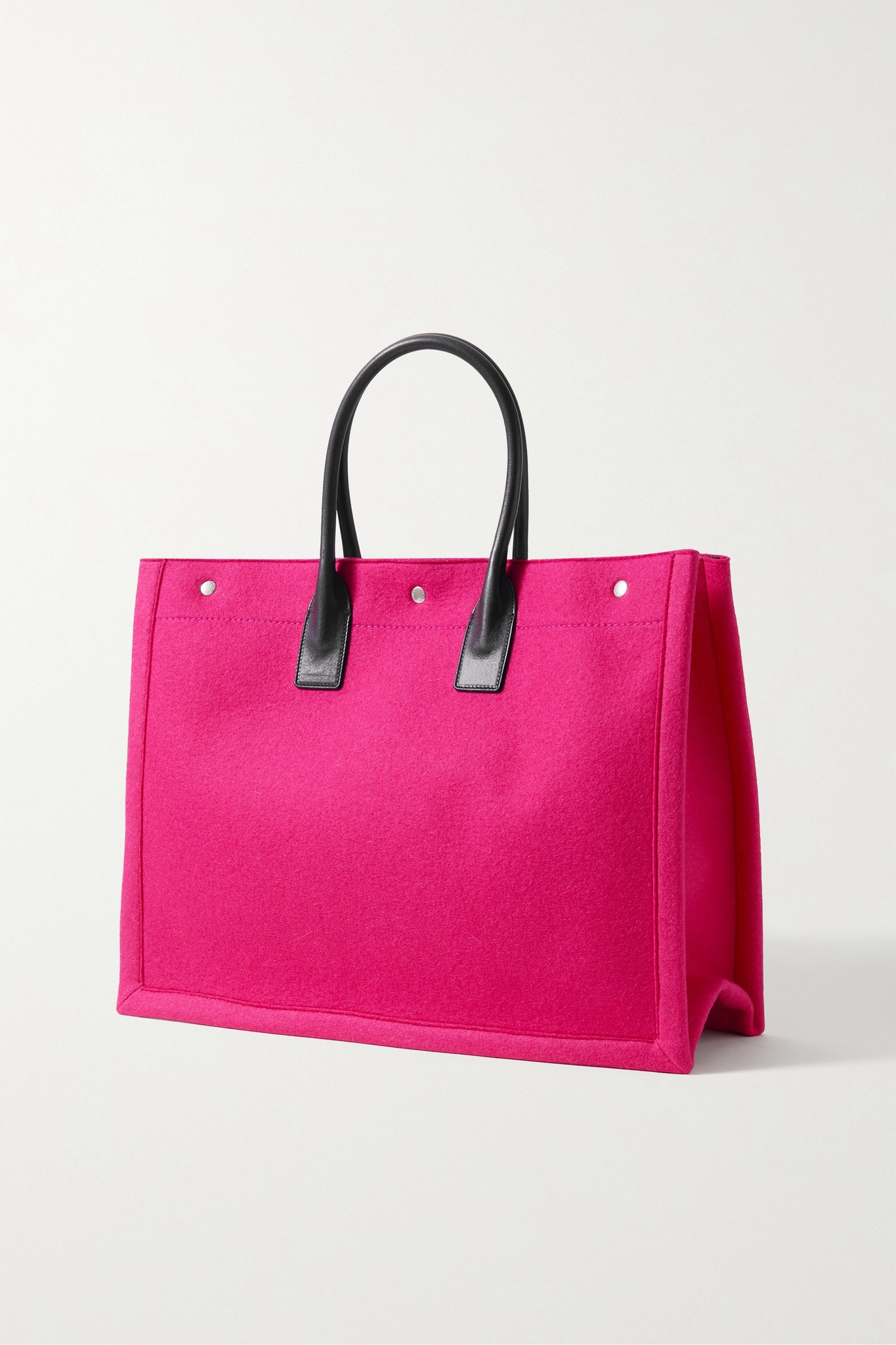 Rive Gauche leather-trimmed embroidered wool-felt tote - 3