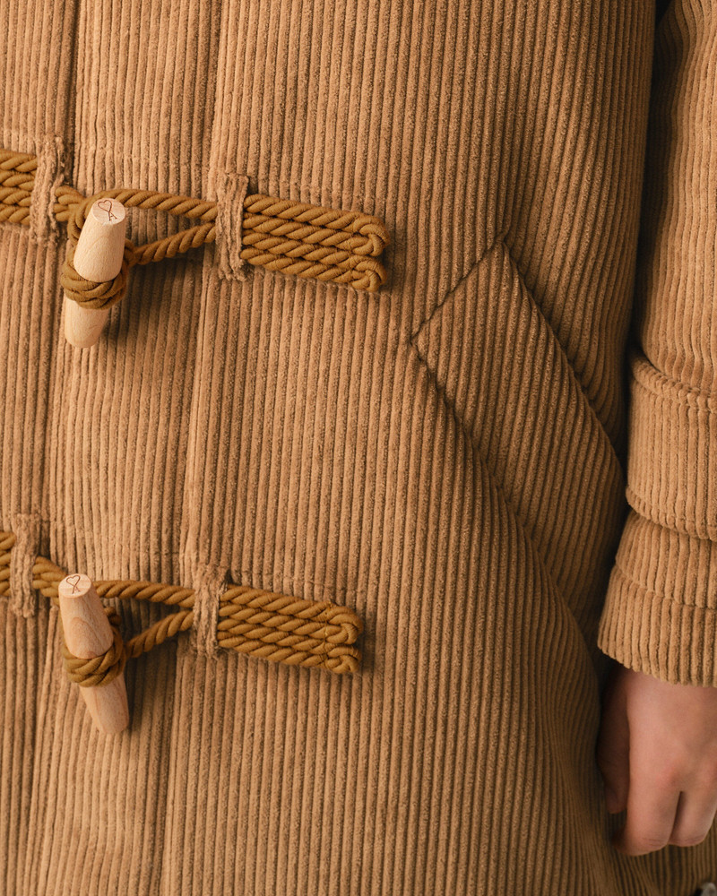 BROWN WOOL CORDUROY DUFFLE COAT 4