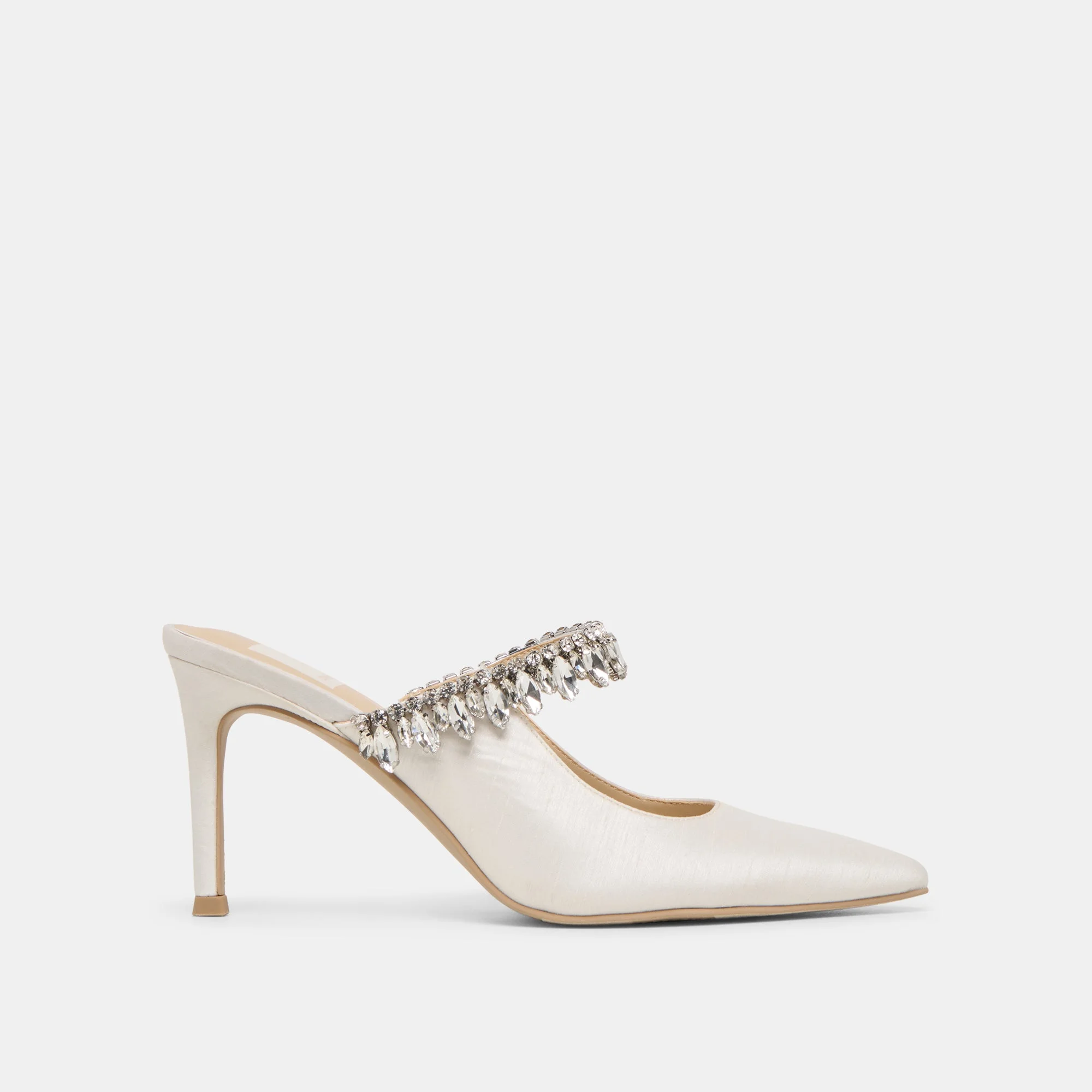 KELI CRYSTAL HEELS WHITE SATIN - 1
