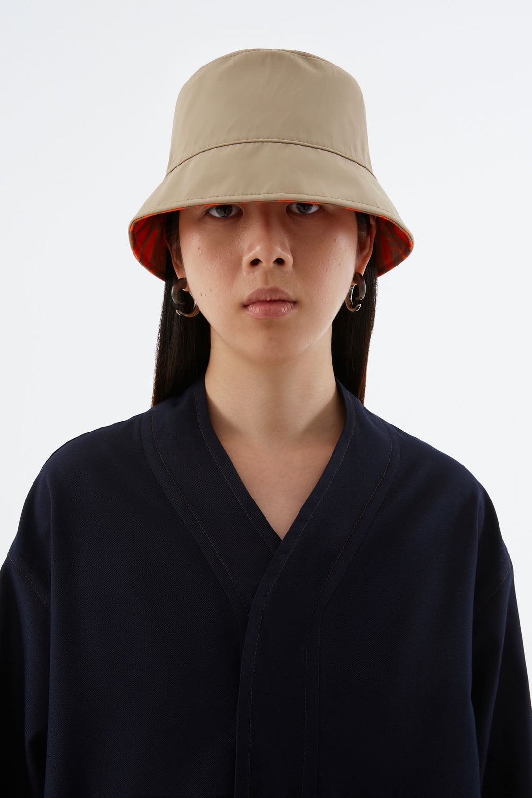 REVERSIBLE ORANGE & BEIGE LOGO BUCKET HAT - 5