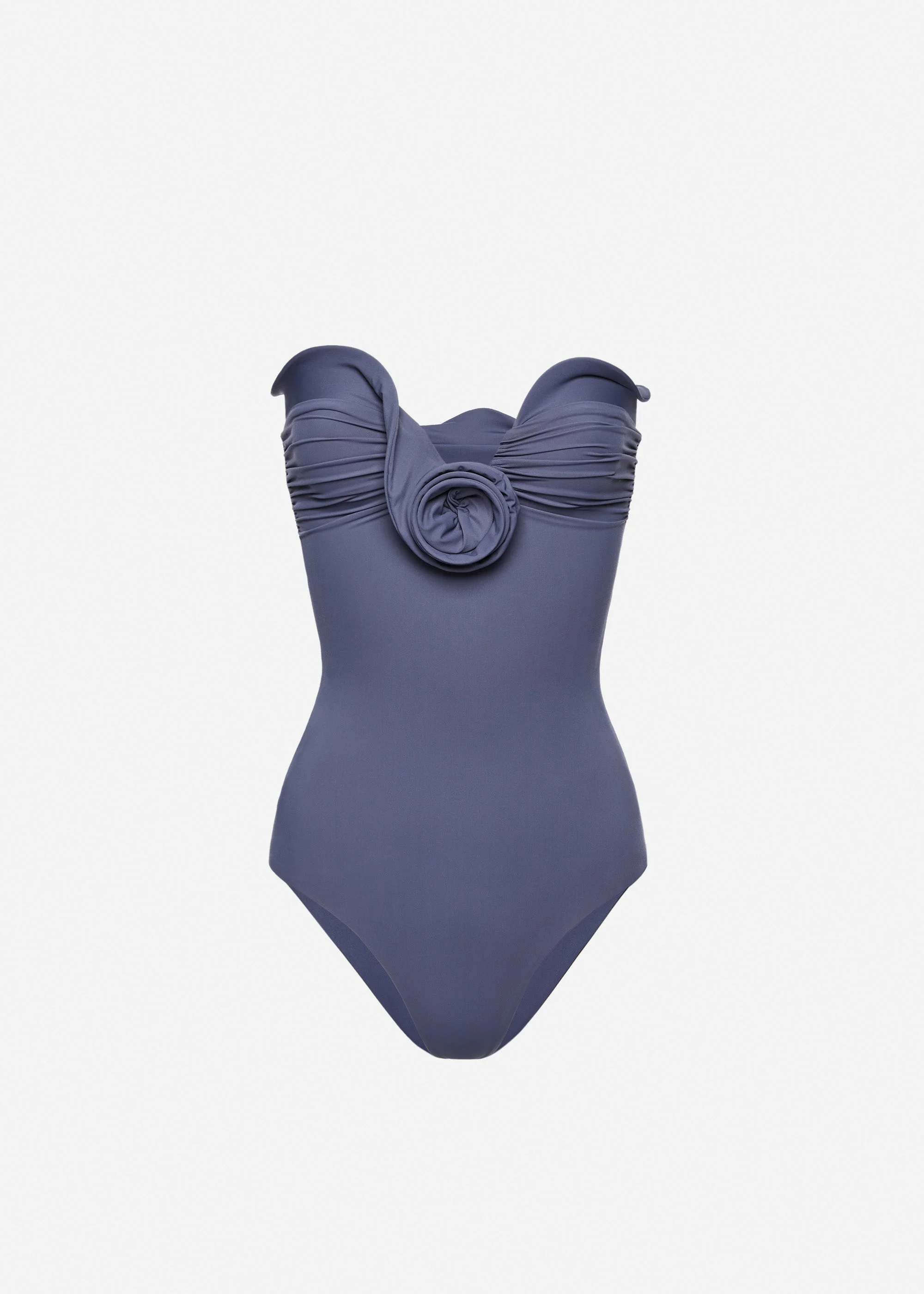 Sculptural rose bustier swimsuit in blue - 1