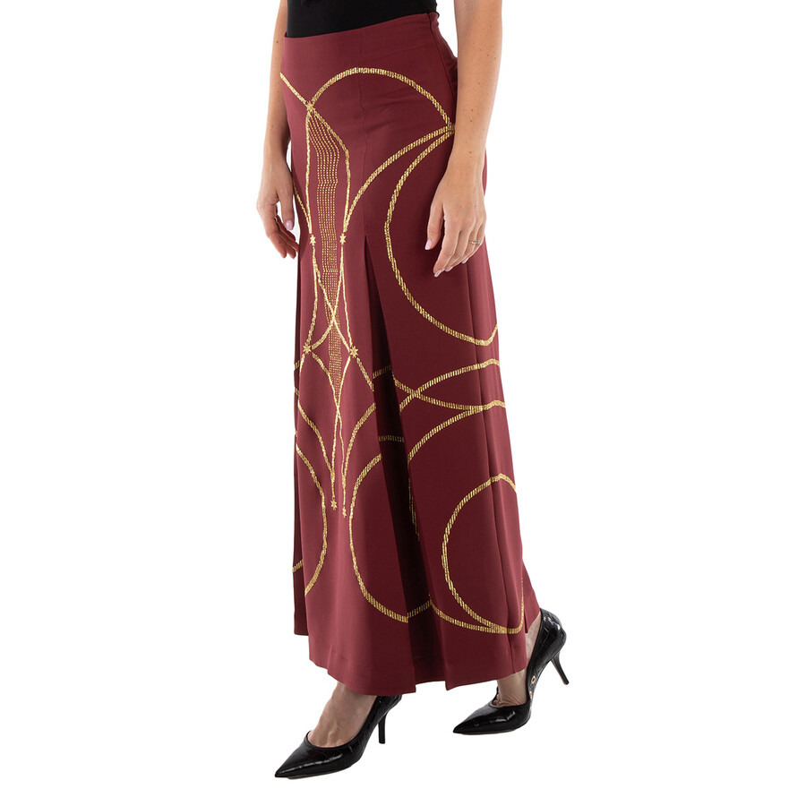 Burberry Ladies Burgundy Lucile Printed Maxi Skirt - 4