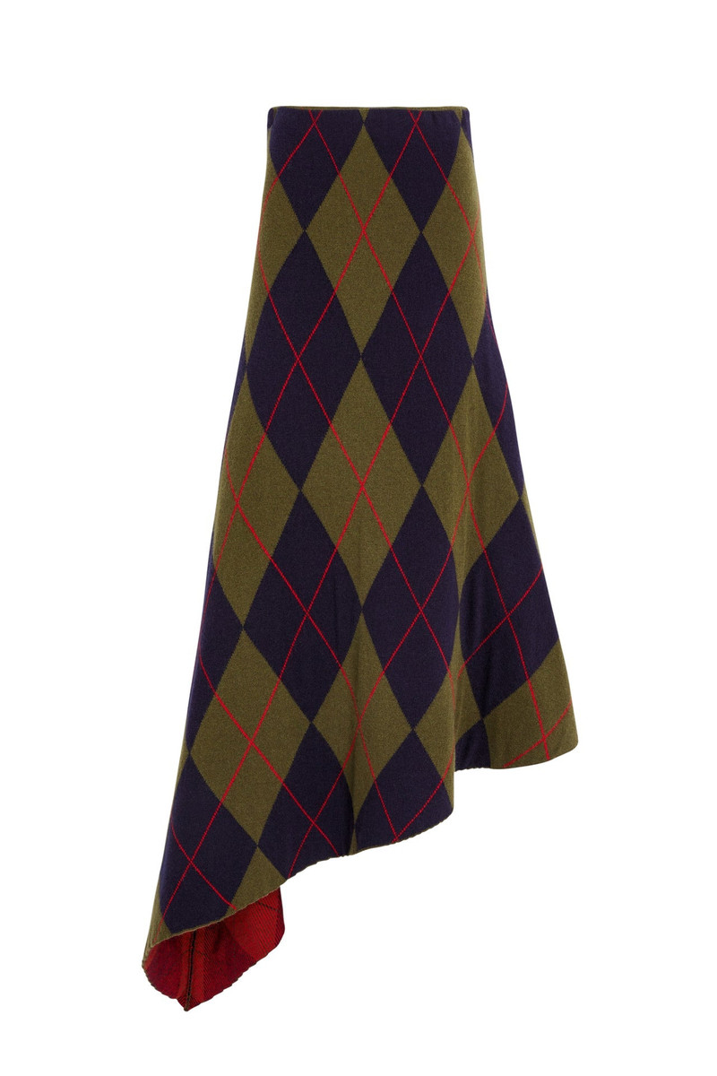 KNITTED HIGH WAISTED ASYMMETRIC SKIRT NAVY GREEN RED 3