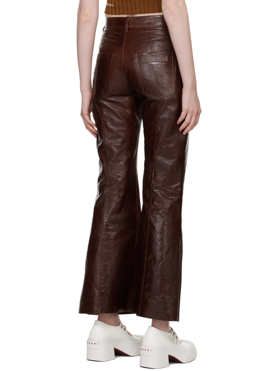 Brown Flared Leather Pants - 3