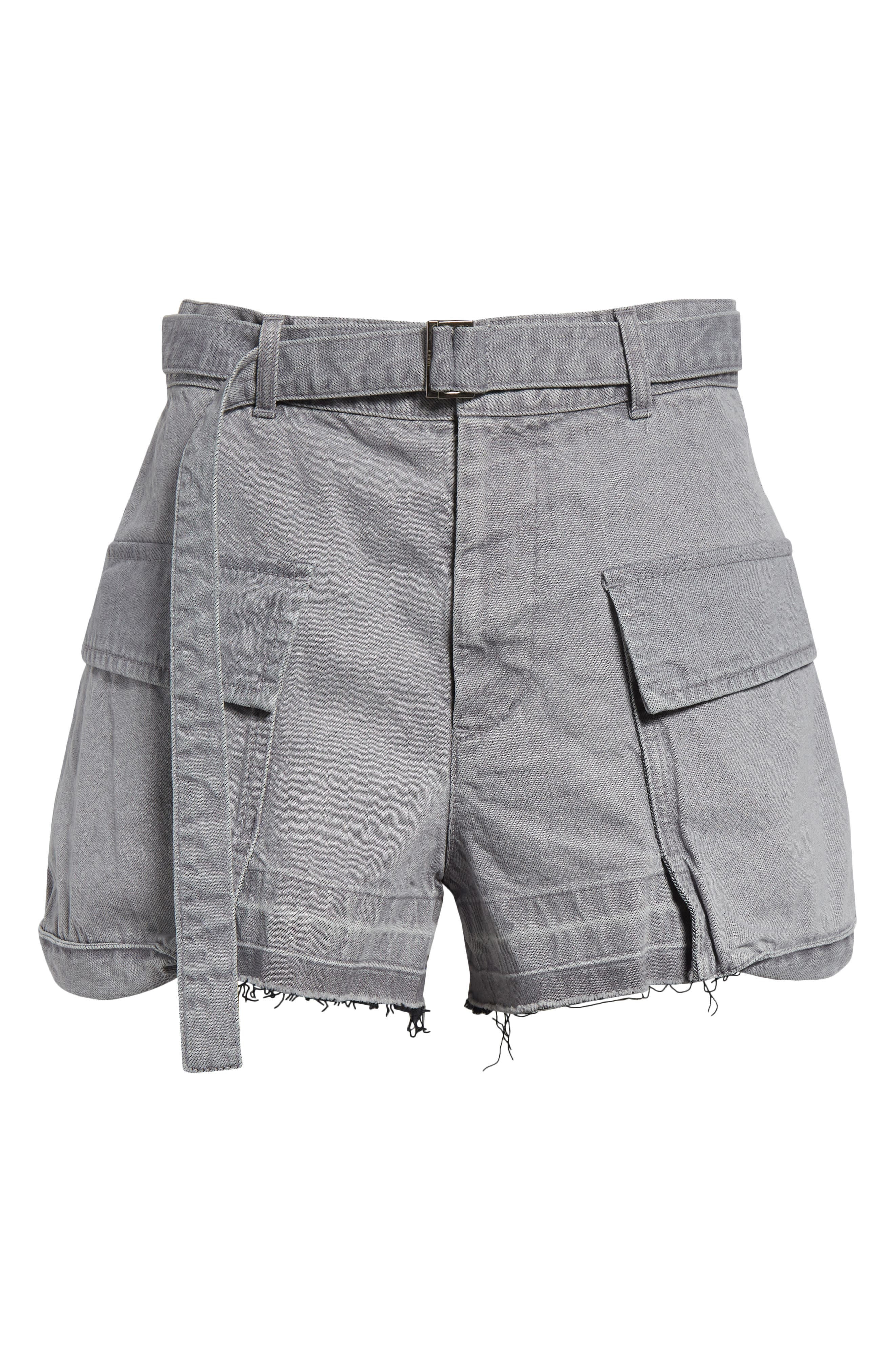 Sacai Belted Frayed Release Hem Cargo Denim Shorts in Gray 301 at Nordstrom - 6