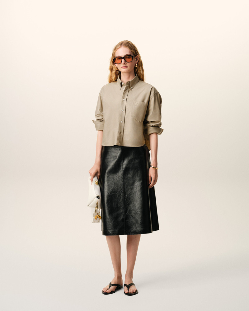 AMI Paris BEIGE COTTON CROPPED EMBOSSED AMI DE COEUR SHIRT outlook