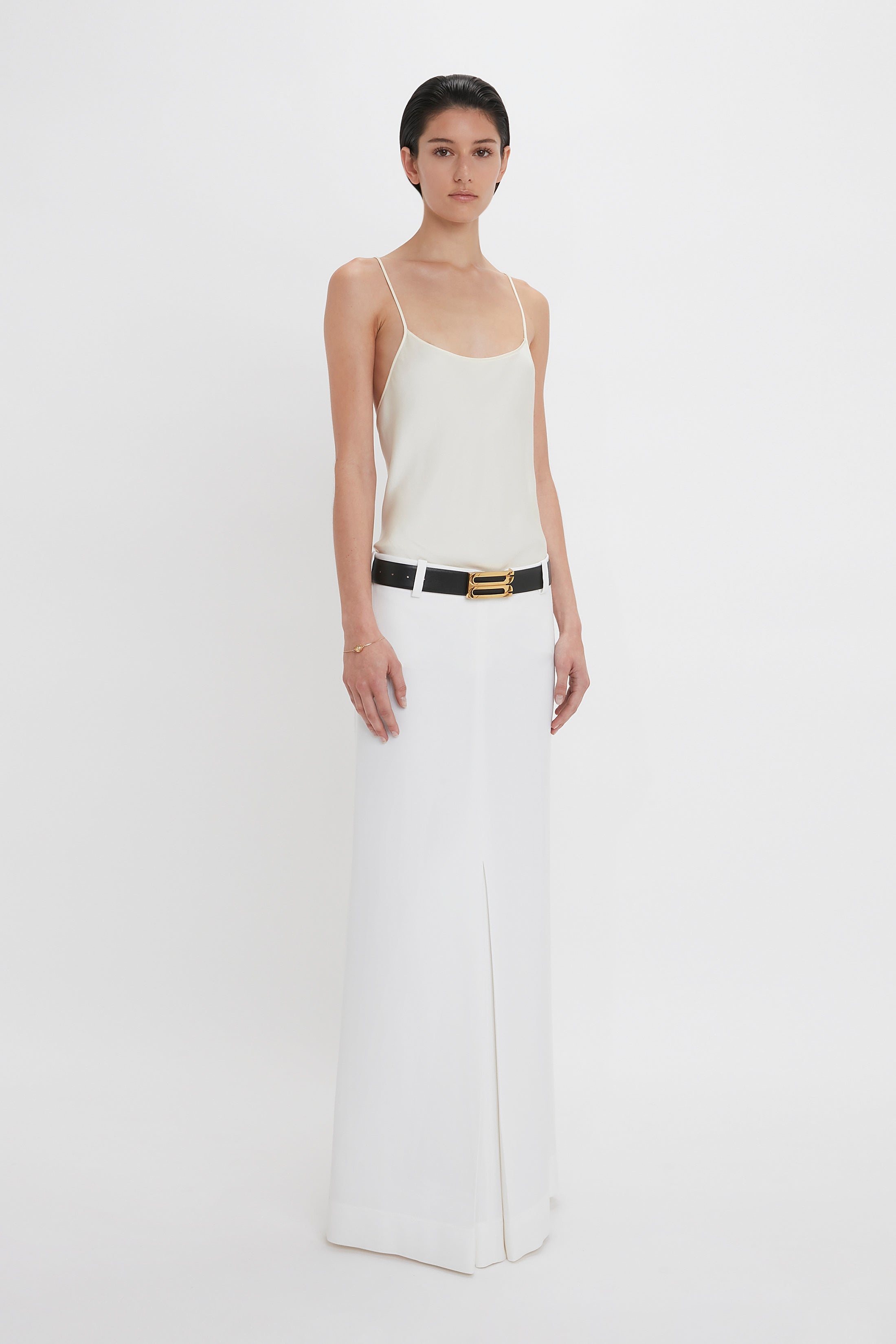Exclusive Tailored Floor-Length Pleated Skirt In Ivory - 3