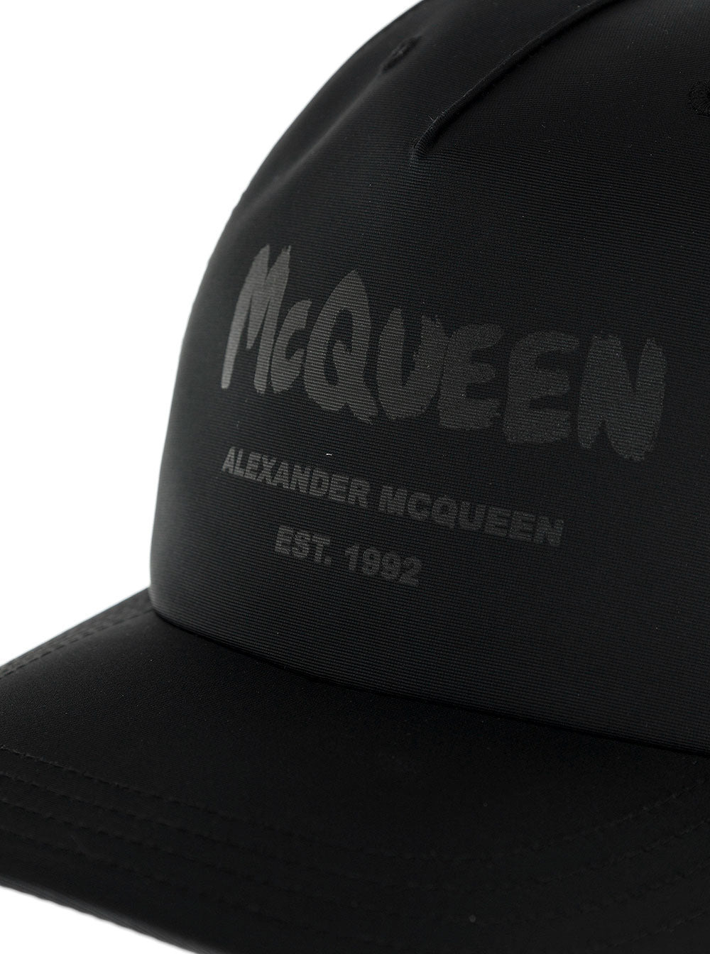 Alexander Mcqueen Men Graffiti Black Polyfaille Hat With Logo Alexander Mcqueen Man - 3