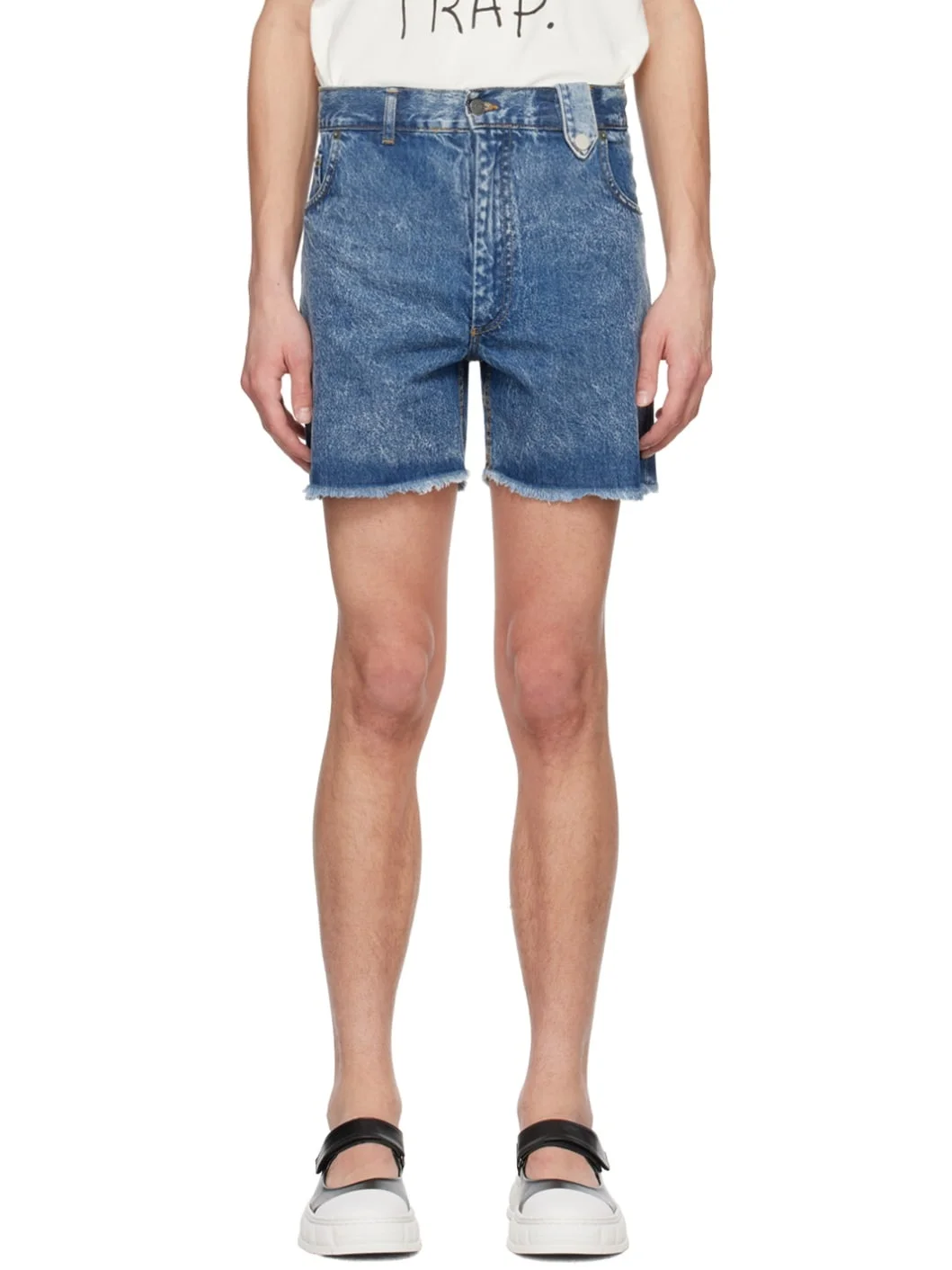 Blue Five-Pocket Denim Shorts - 1