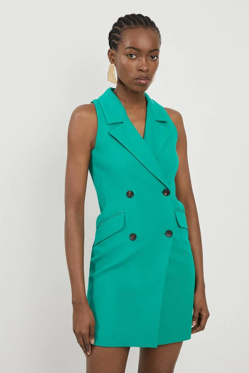 Compact Stretch Halter Neck Mini Blazer Dress - 1