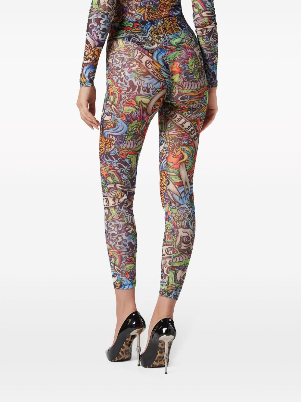 tattoo-print tulle leggings - 4