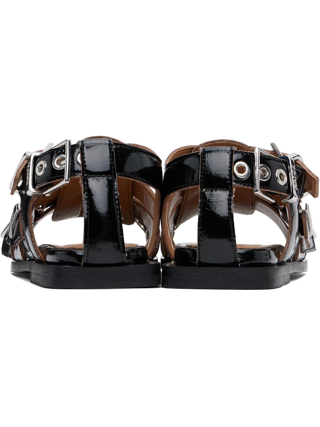 Black Feminine Buckle Strap Naplack Flat Sandals - 2