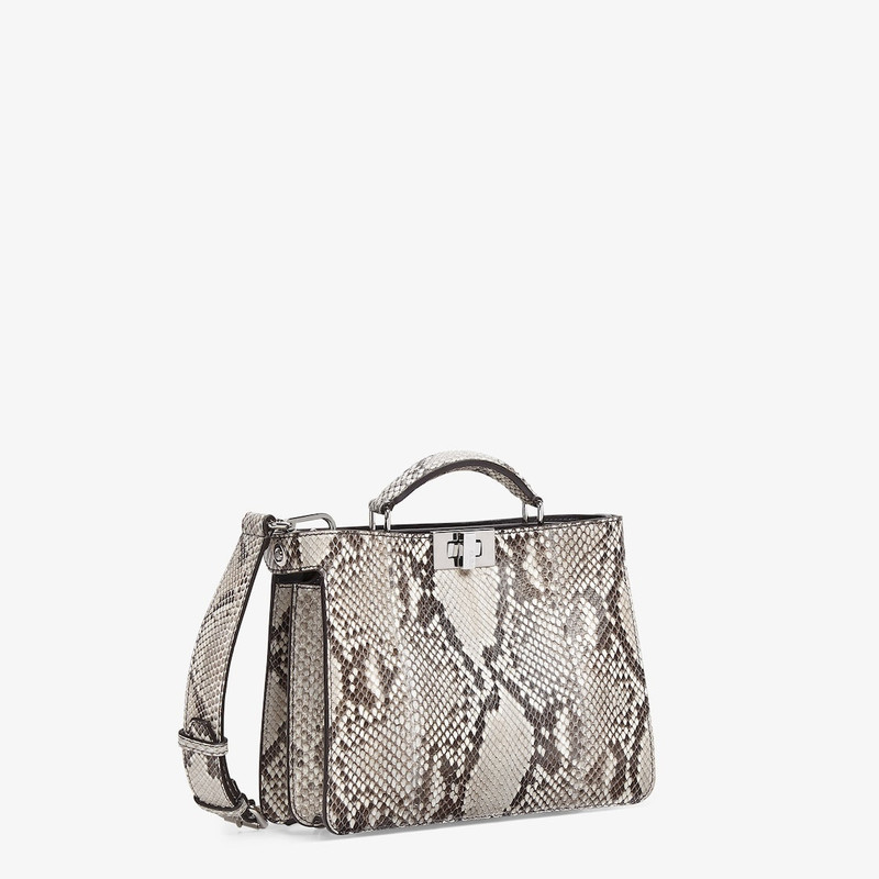 Small Peekaboo ISeeU bag made of luxury rock-colored python leather. Featuring two internal compartm 3