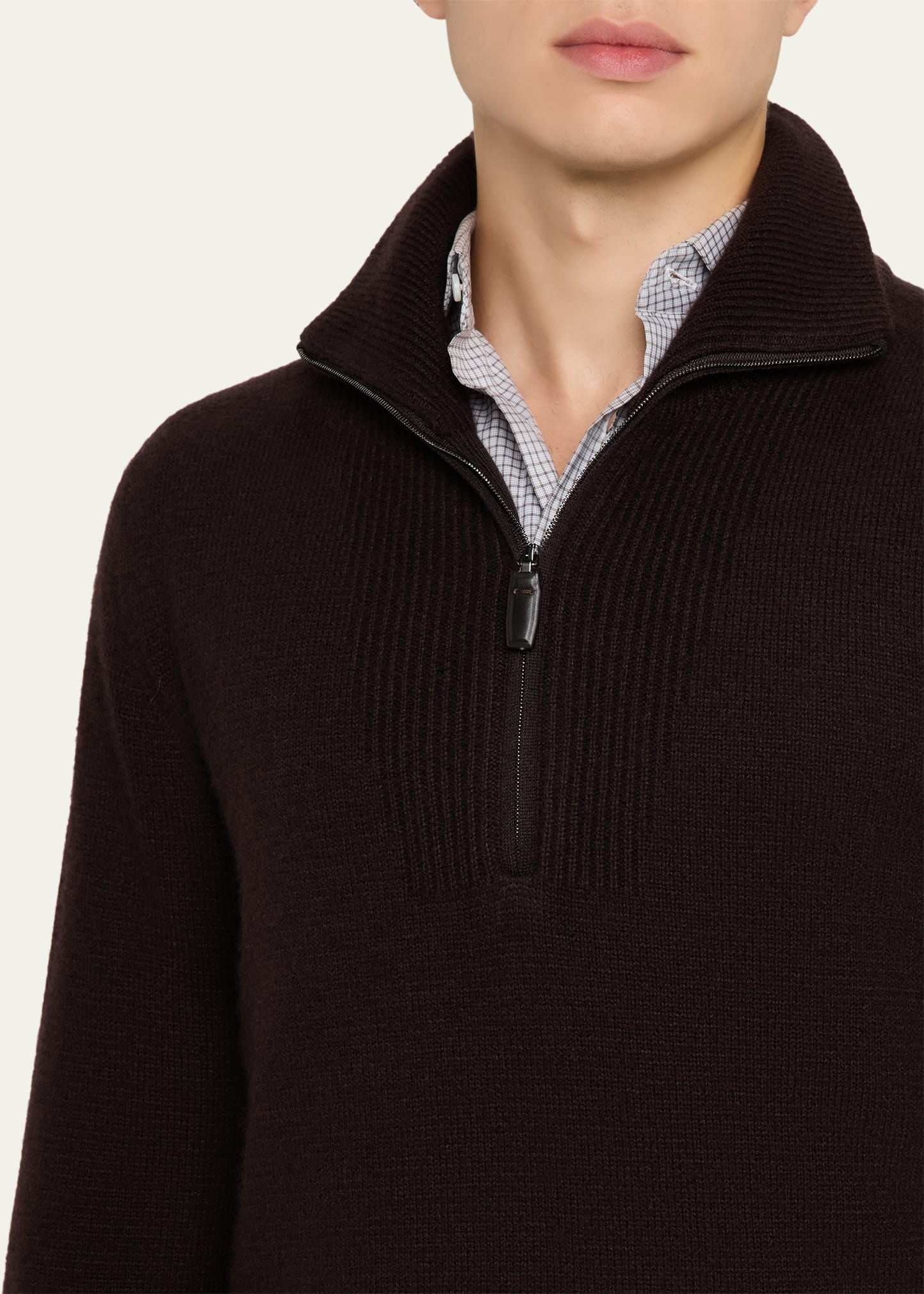Men's Cashmere and Silk Knit Half-Zip Sweater - 5
