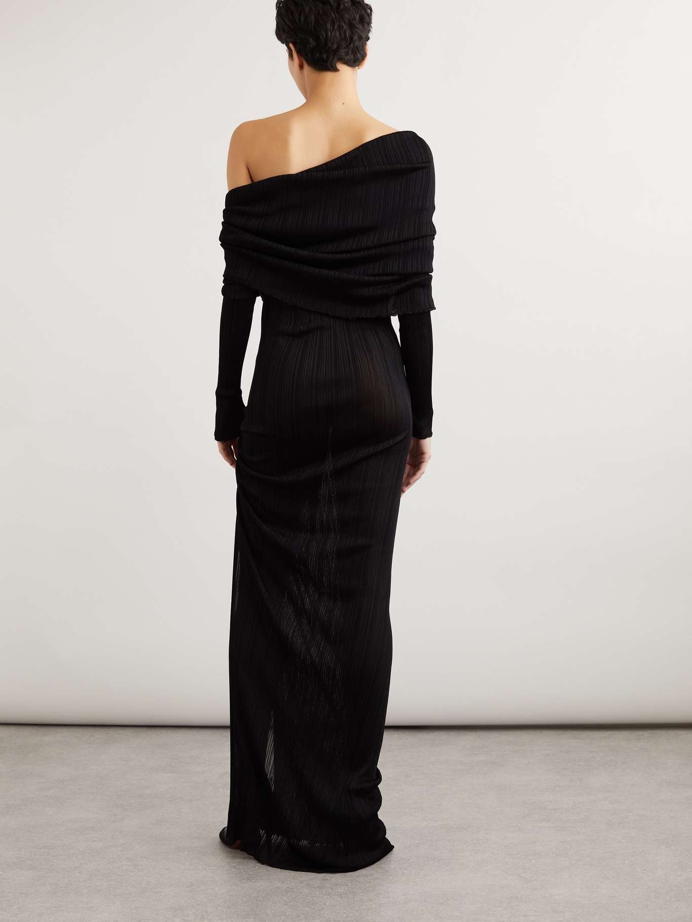 One-shoulder draped pointelle-knit maxi dress - 3