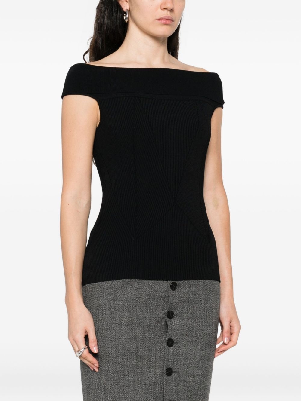 off-shoulder ribbed top - 3