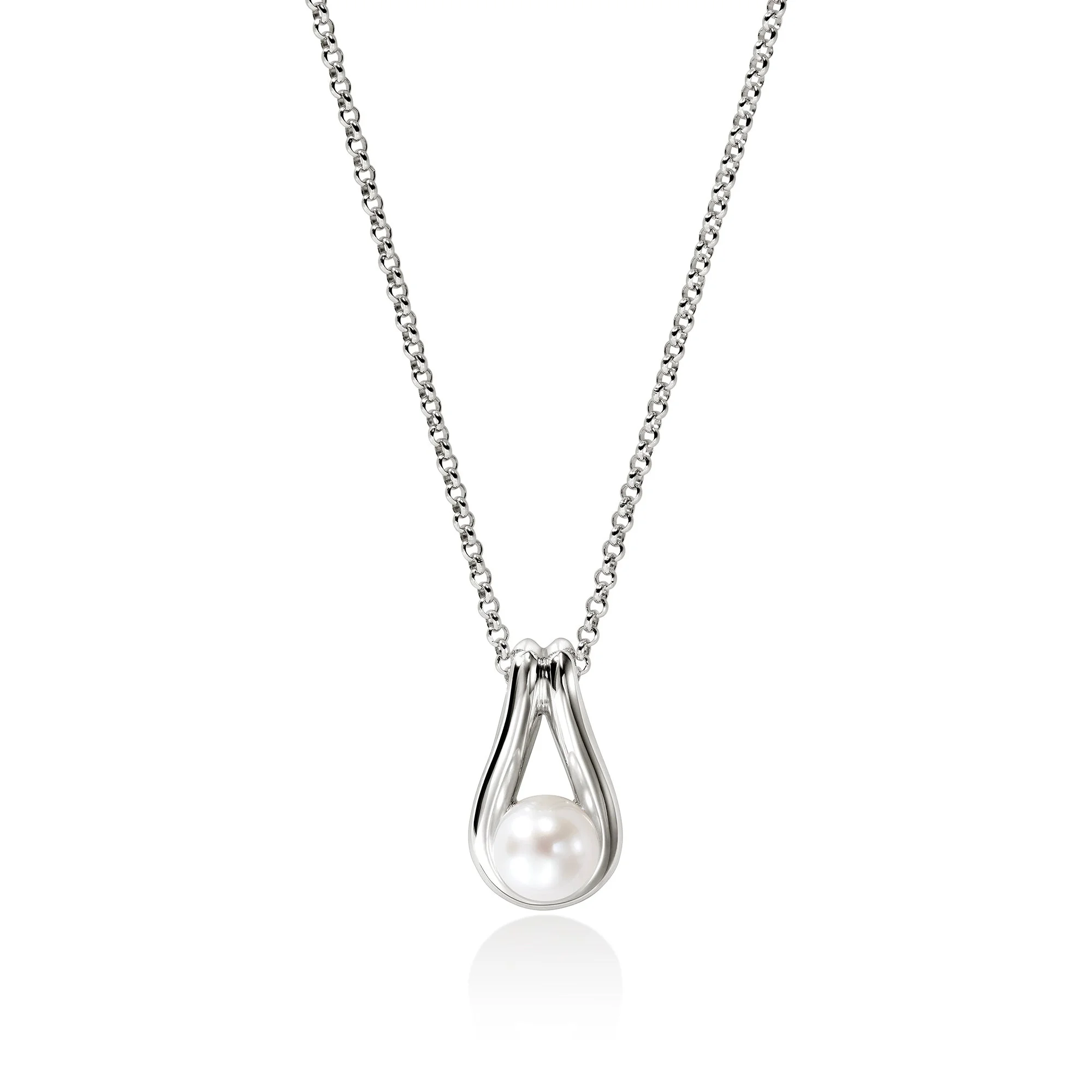 Surf Pendant Necklace, Sterling Silver, Pearl - 1