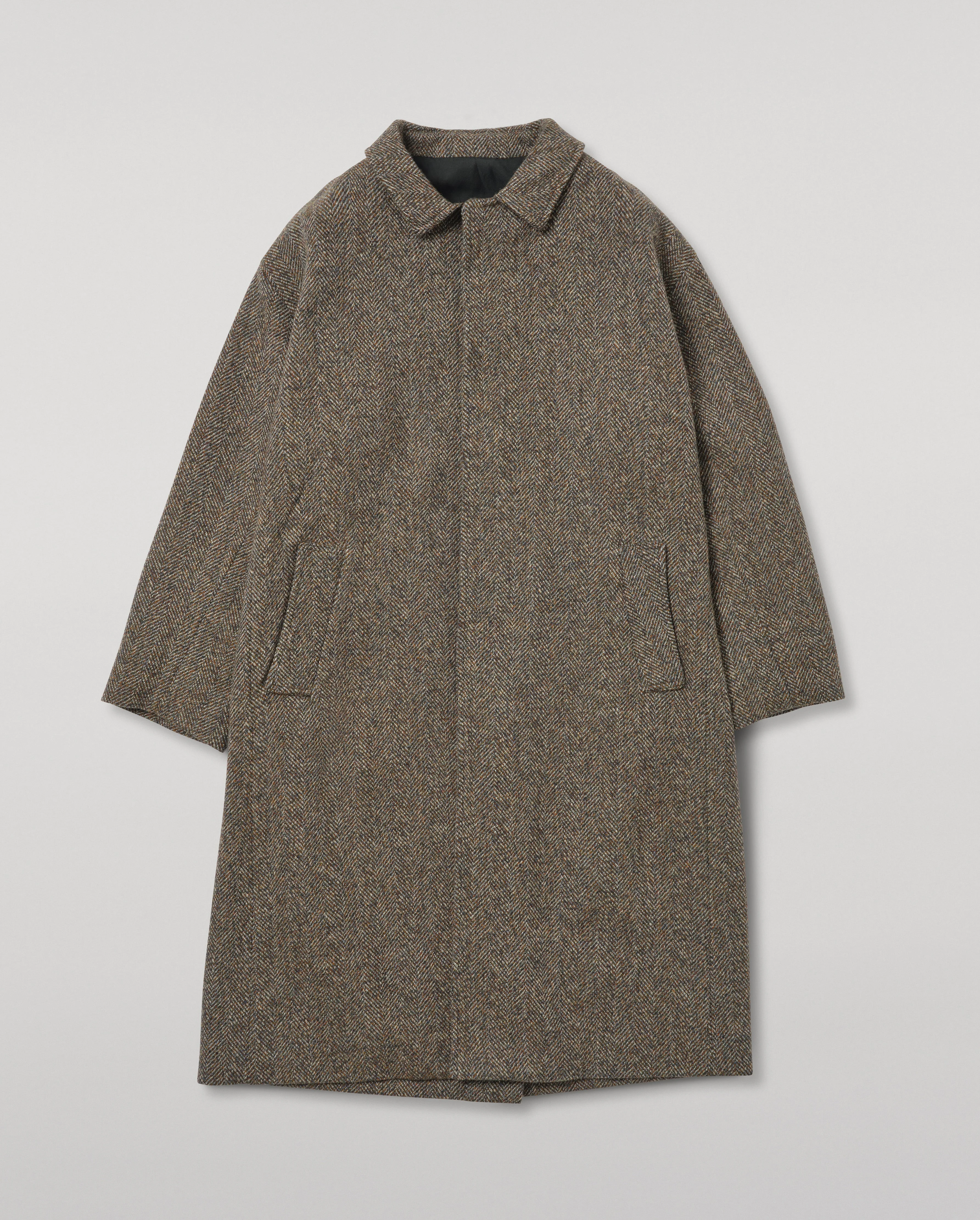 Brodie Wool Car Coat | Rust & Petrol Herringbone - 1