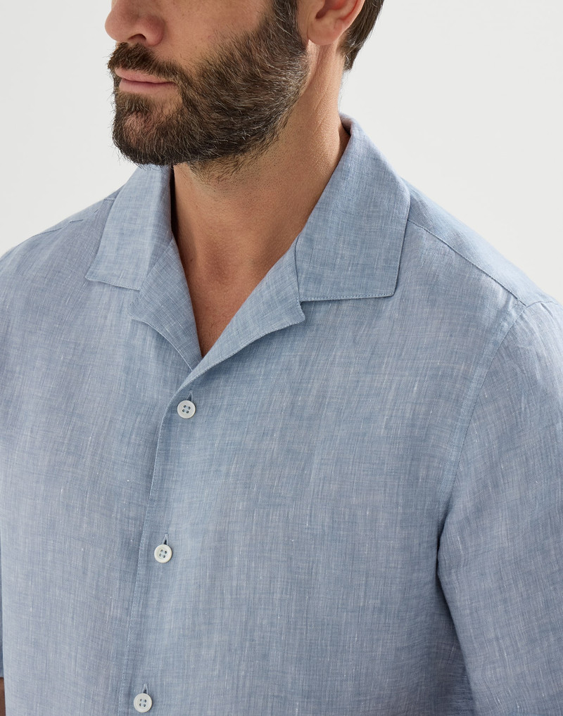Linen easy fit short sleeve shirt with camp collar 5