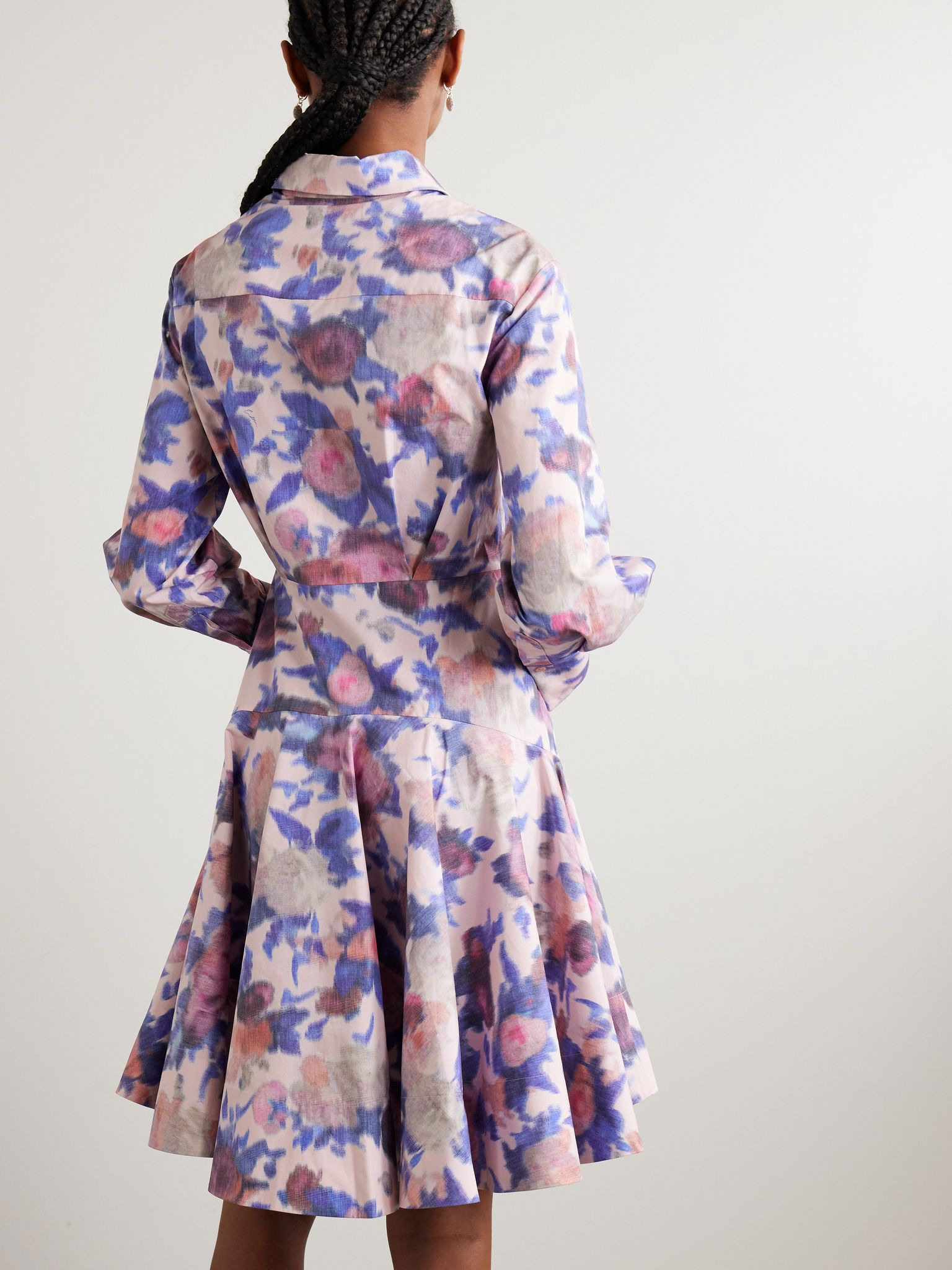 Asymmetric floral-print cotton-poplin mini shirt dress Pink - 3